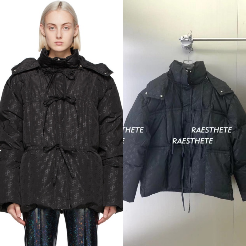 In Stock 50% off Saks Potts Autumn and Winter Black Mid-Length Printed Hooded down Jacket Sakspotts