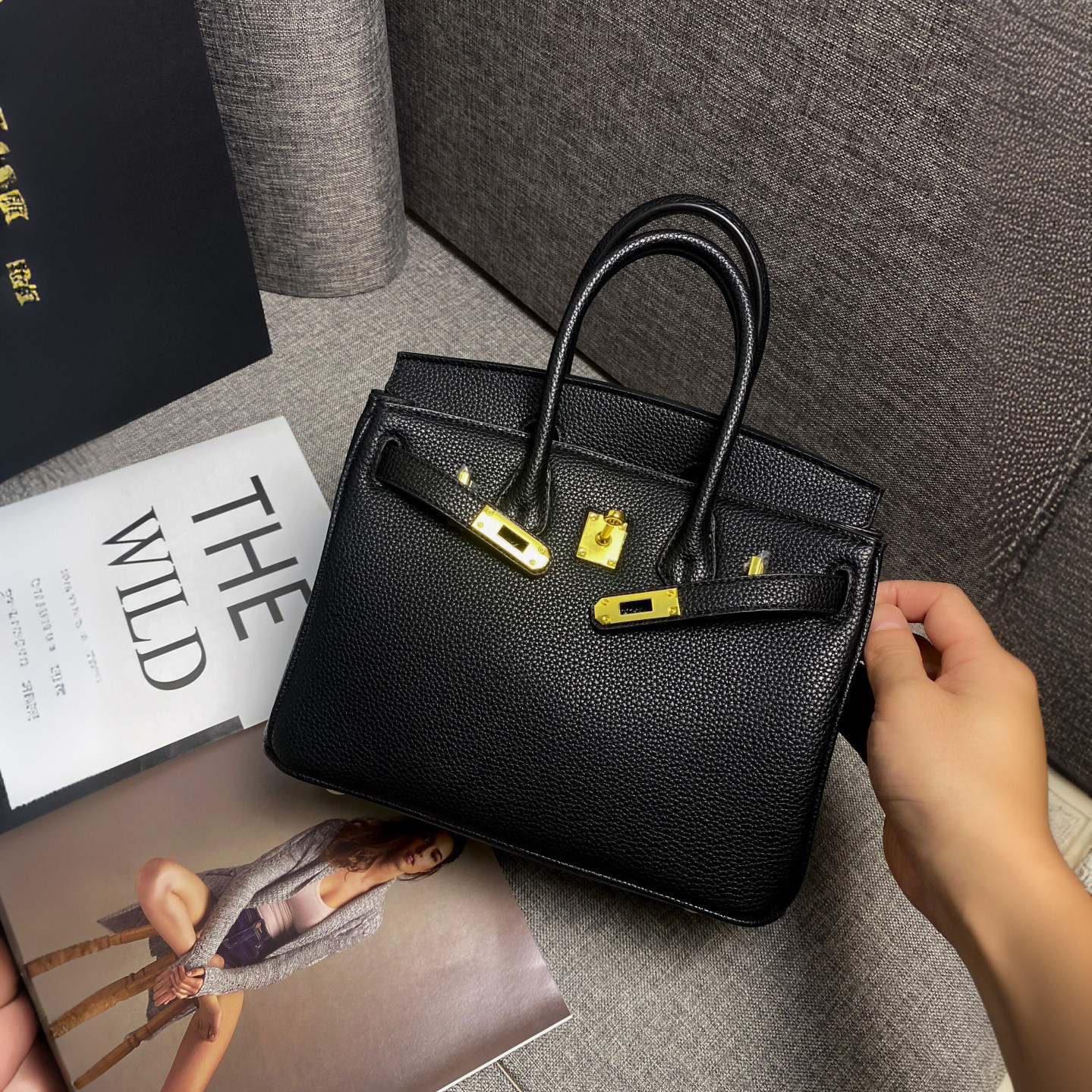 Hong Kong 2026 Soft Leather Texture Platinum Bag Handbag Litchi Pattern Premium Kelly Bag Single Shoulder Cross Shoulder Women's Bag