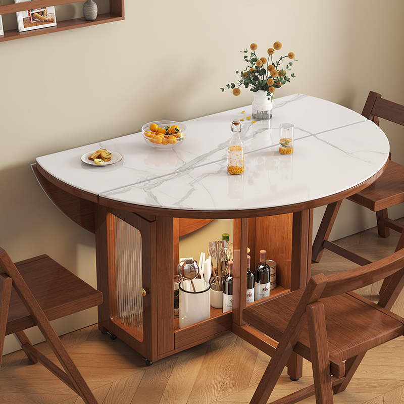 Solid Wood Dining Table for Small Apartments, Space-Saving, Movable, Retractable, Foldable Round Table, 2026 New Model