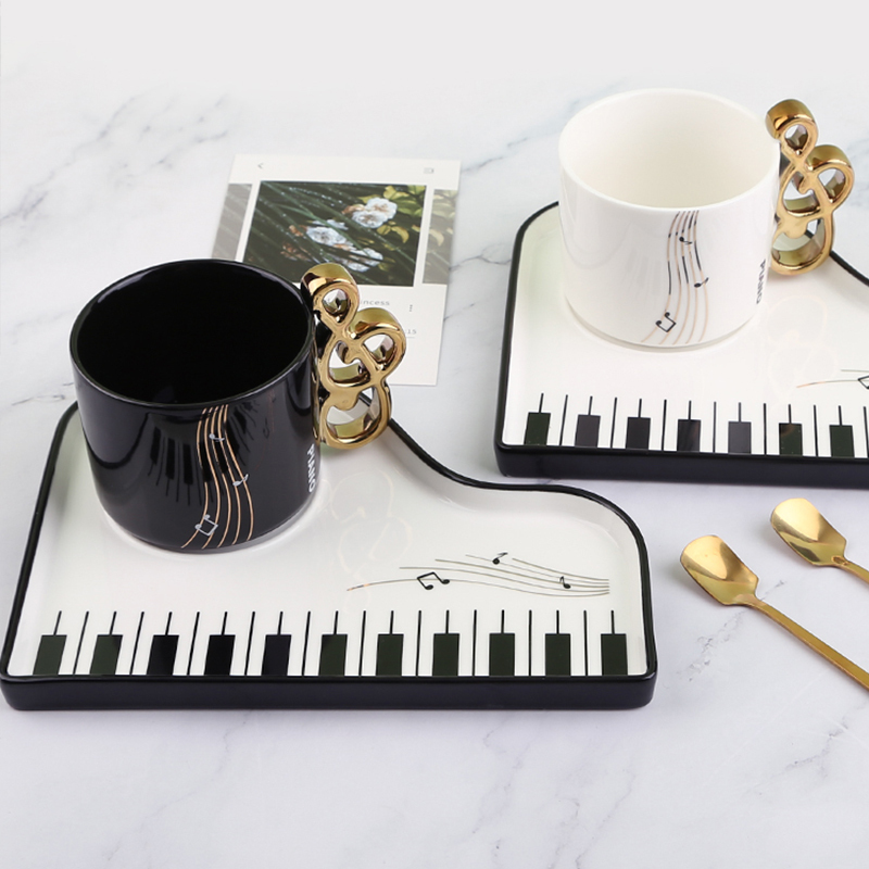 Piano Coffee Cup Gift Box Nordic High-End Light Luxury Exquisite Musical Note Ceramic Creative Couple Birthday Teacher's Day Gift