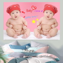 Cute baby boy bb baby cute baby poster big eyes fetal early education painting room bedroom wall stickers twin dragon and phoenix