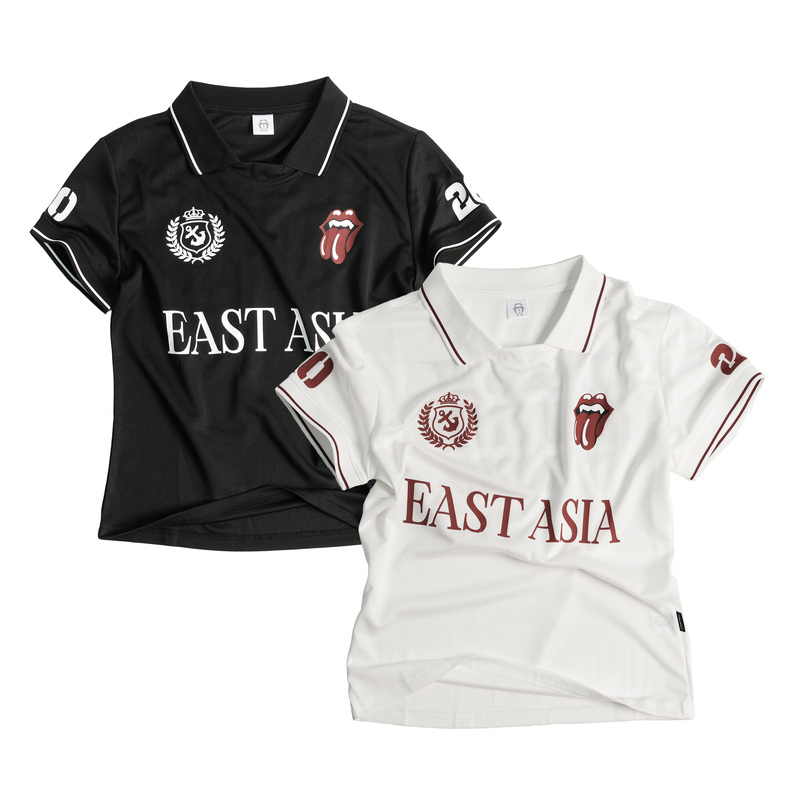 Thewet 2026Ss East Asian Street Casual Stretch Jersey Letter Print Short-Sleeved Polo Shirt Slim Fit Short Tee