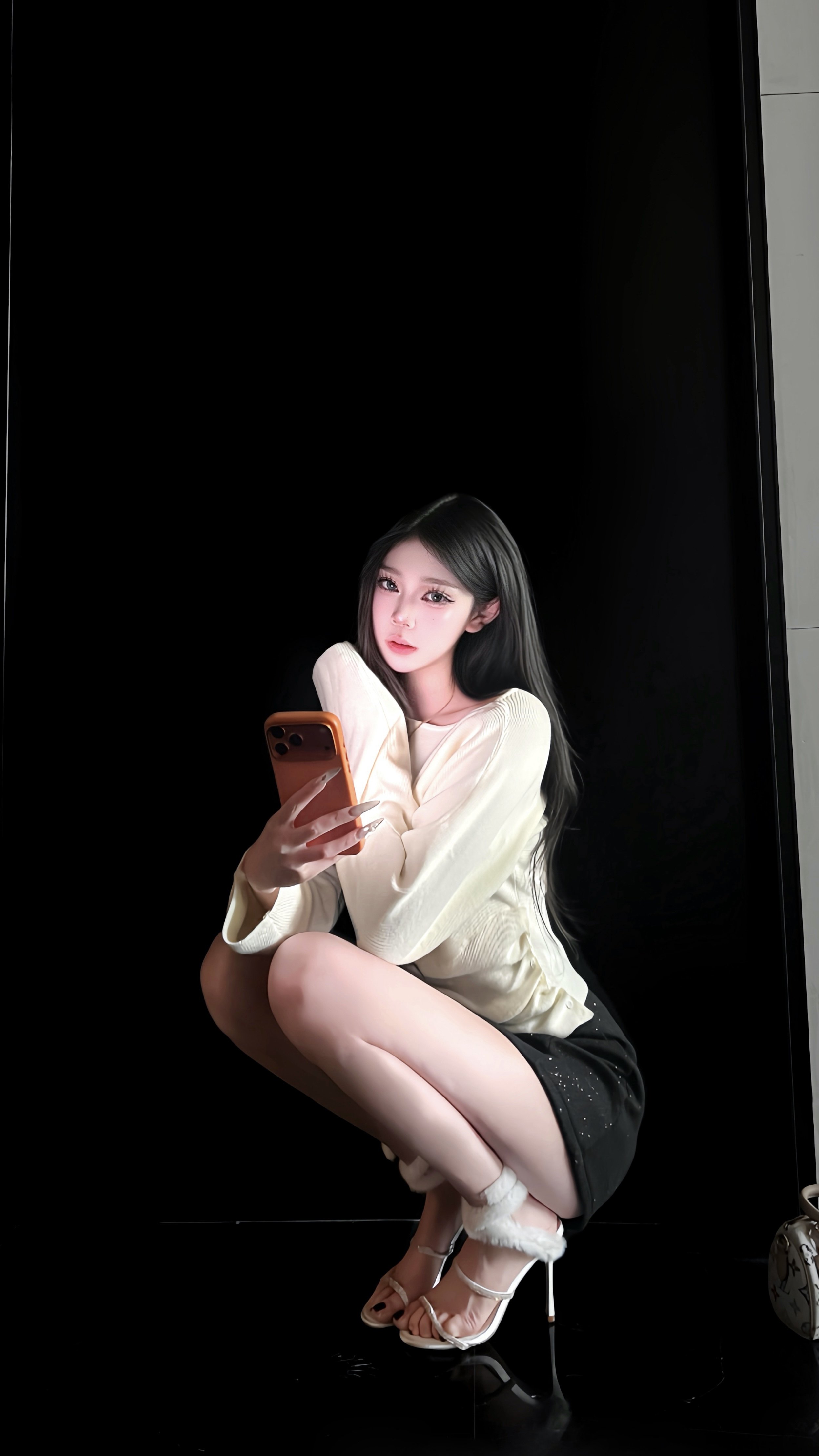 周章章"嘉顿斯"秋冬白色毛衣,斜肩收腰设计穿出温柔高级感