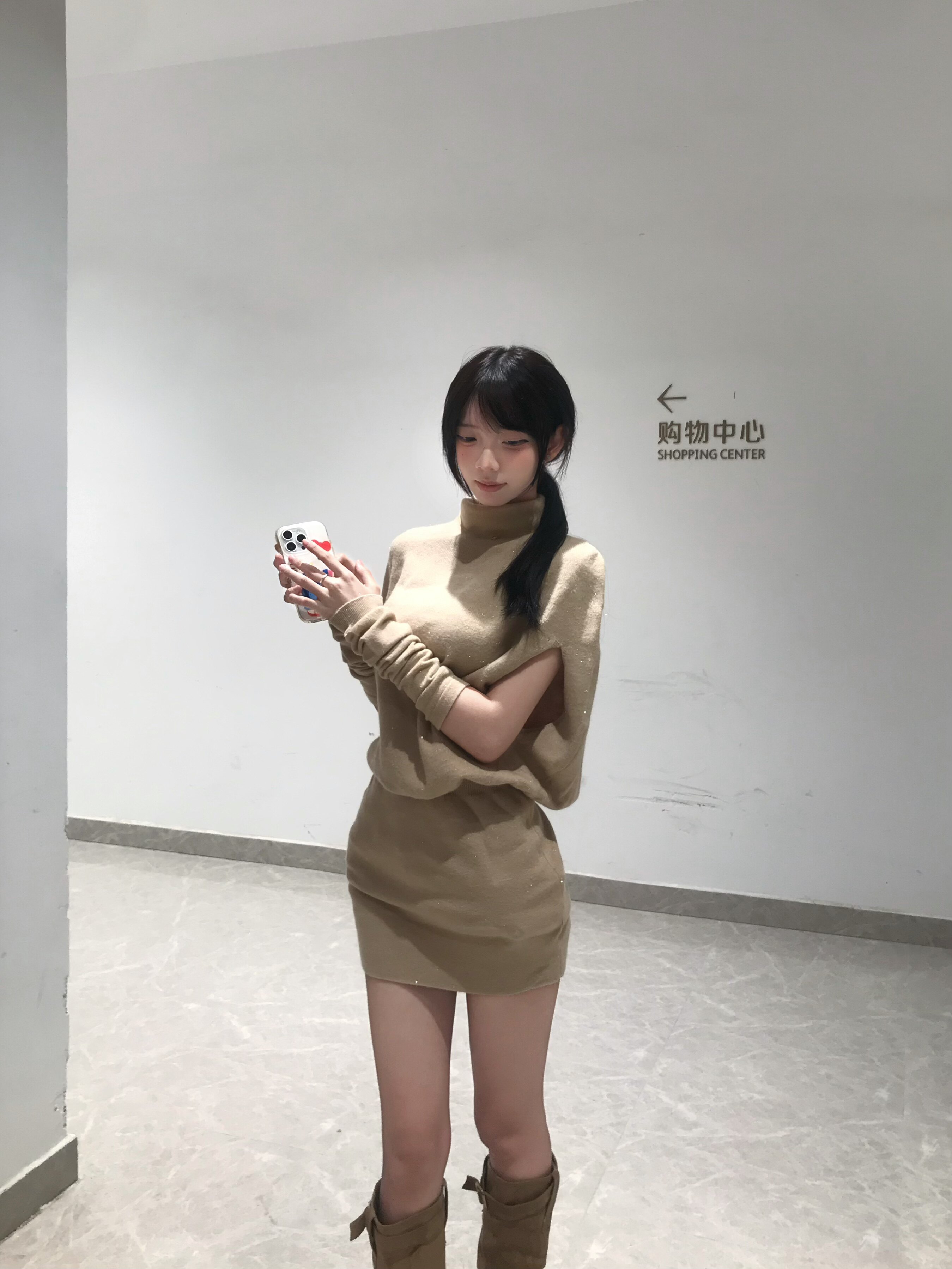 Hotdog热狗很辣【韩系姐姐】套装 高领斗篷针织连衣裙+袖套包臀短裙斗篷