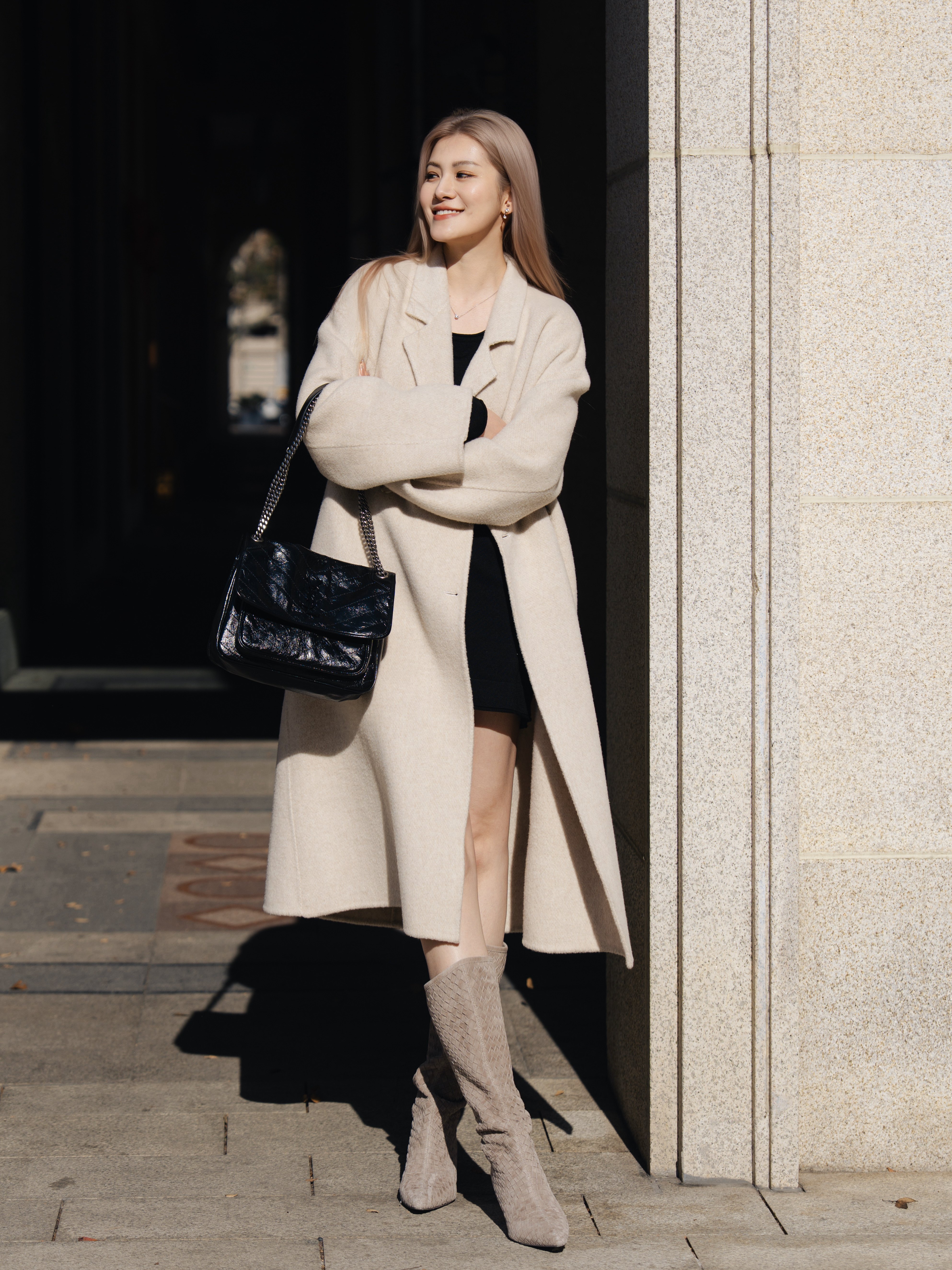 Le' Murmure冬季时尚羊反绒长筒靴堆堆设计慵懒随性 高跟拉长腿部比例