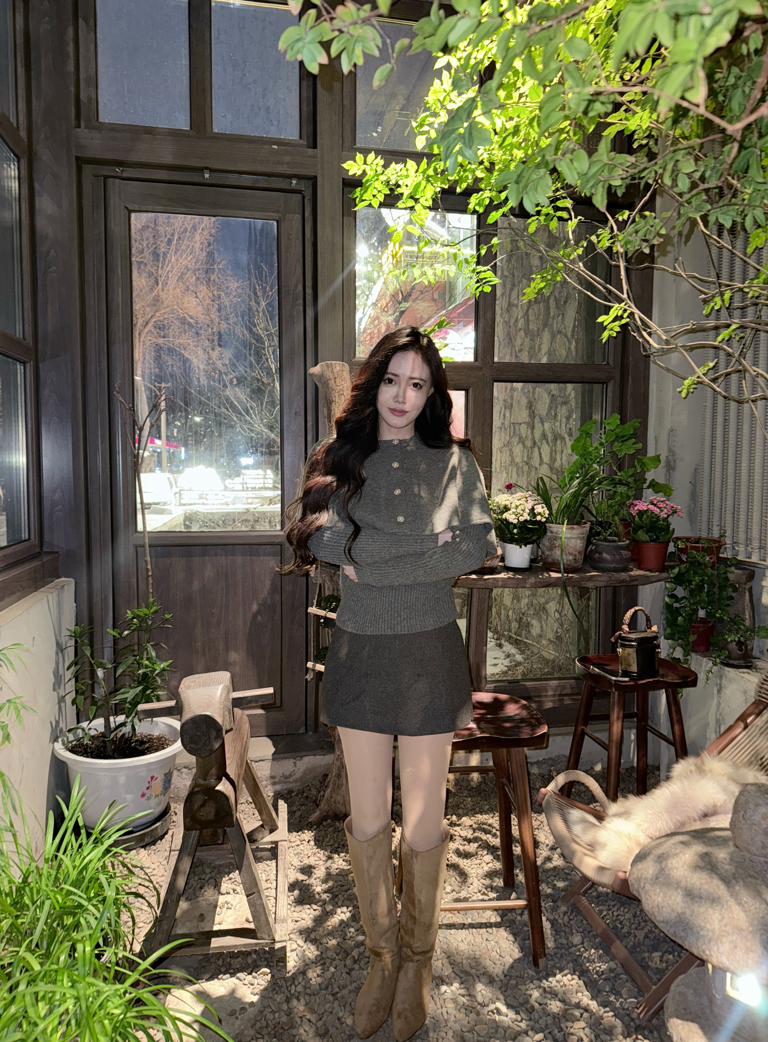 OYFF凡凡【小步舞曲】灰色套装,斗篷式廓形披肩A字短裙三件套设计省心