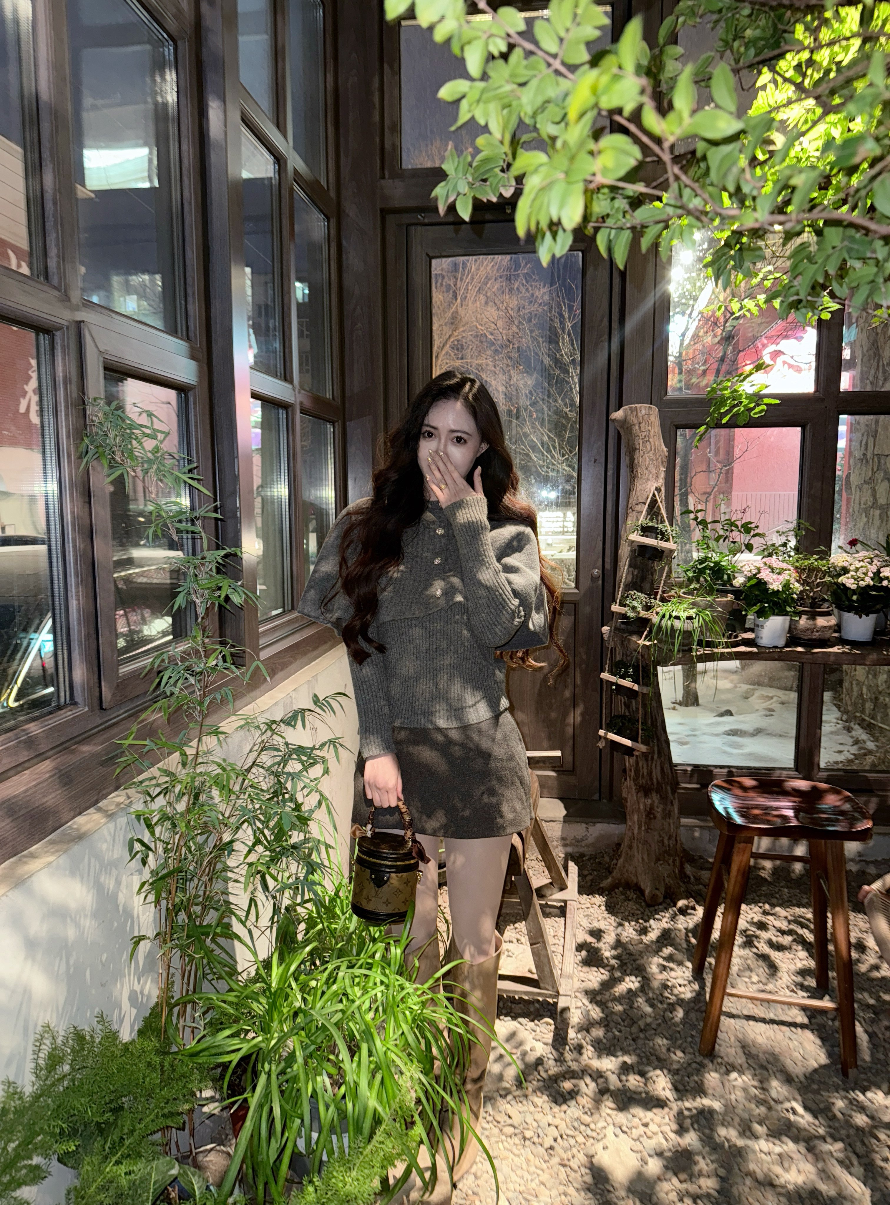 OYFF凡凡【小步舞曲】灰色套装,斗篷式廓形披肩A字短裙三件套设计省心