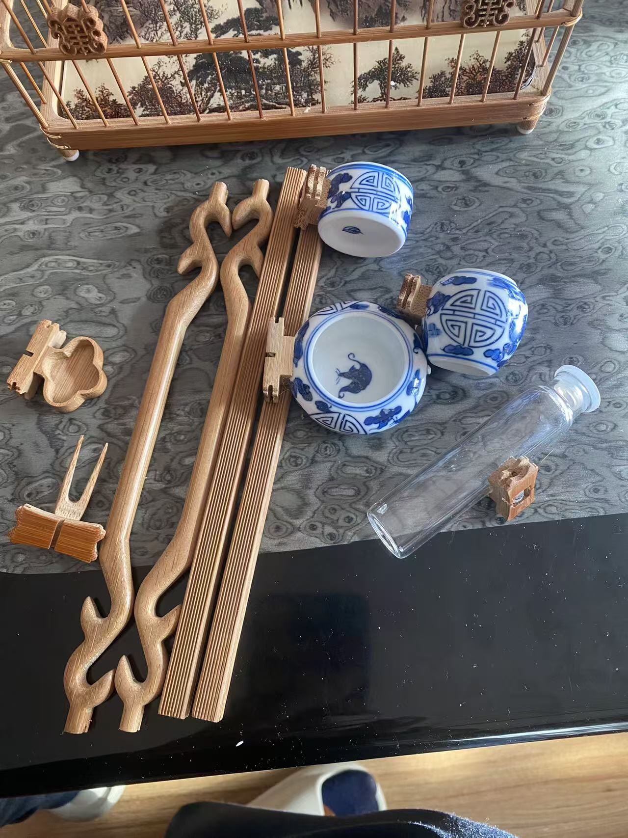 南京繡眼鳥籠小鑲頂全配留青壽字門老竹扎金線繡眼鳥籠板籠亮籠