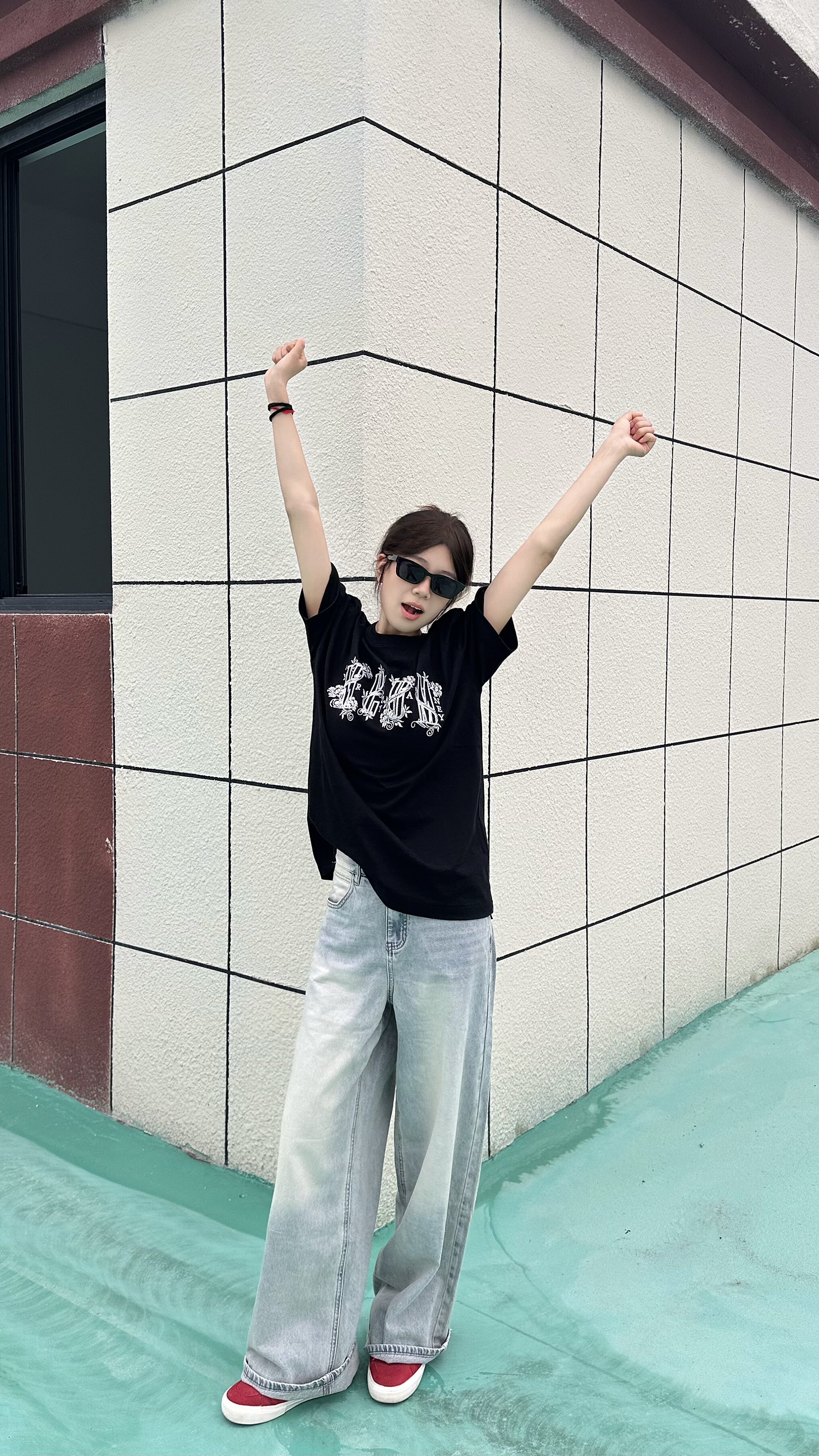 KENABSTUDIO春夏复古直筒牛仔裤 美式宽松拖地设计 阔腿裤型遮肉显瘦