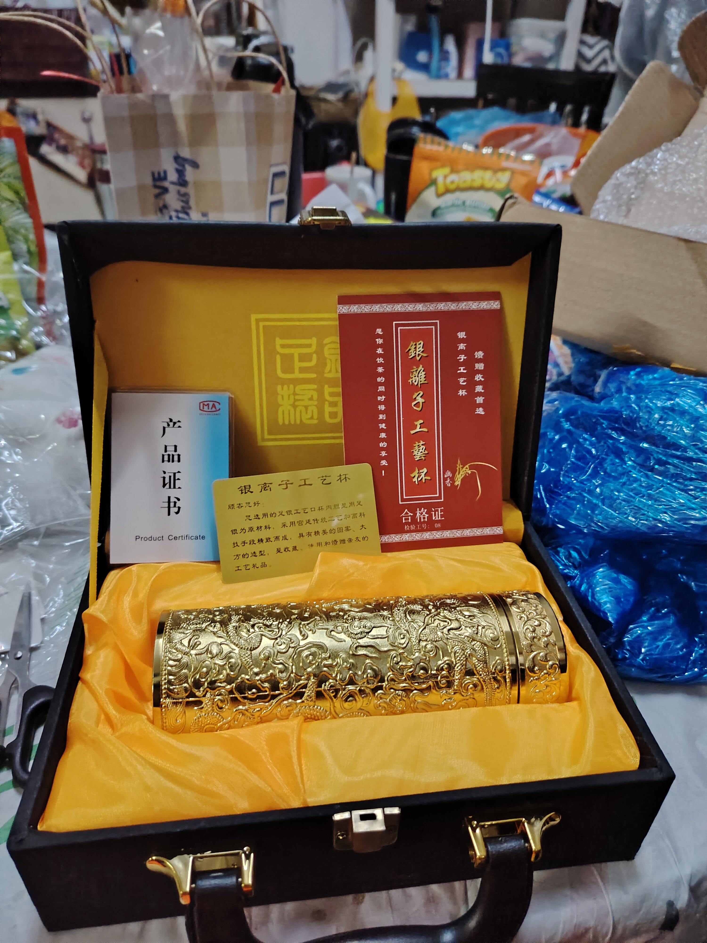 S999純銀內膽浮雕九龍保溫杯可刻字中式風格銀質杯