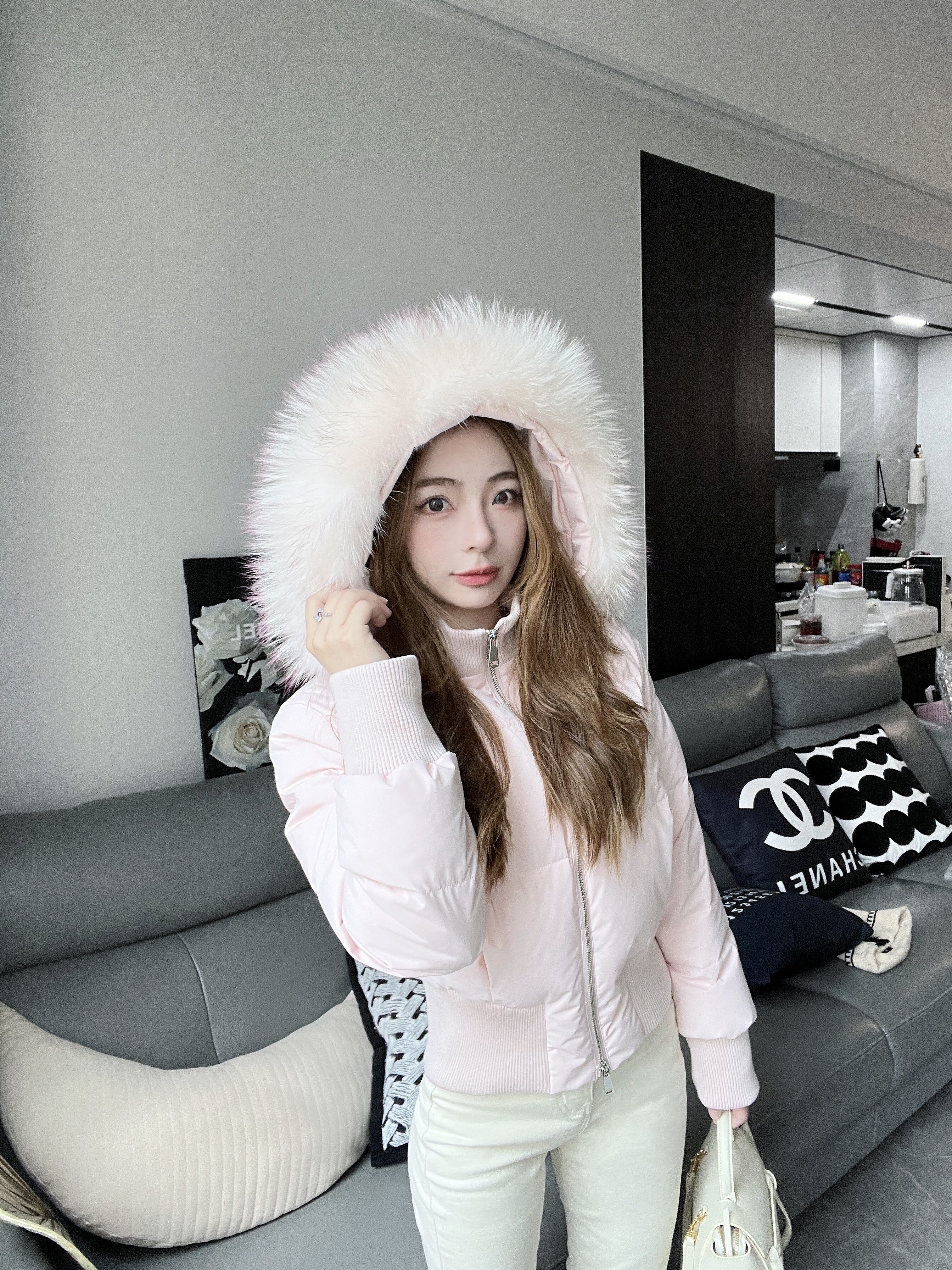 RUOYU若语半永久韩女裤 加绒修身设计保暖不臃肿 高腰小脚裤型拉长比例