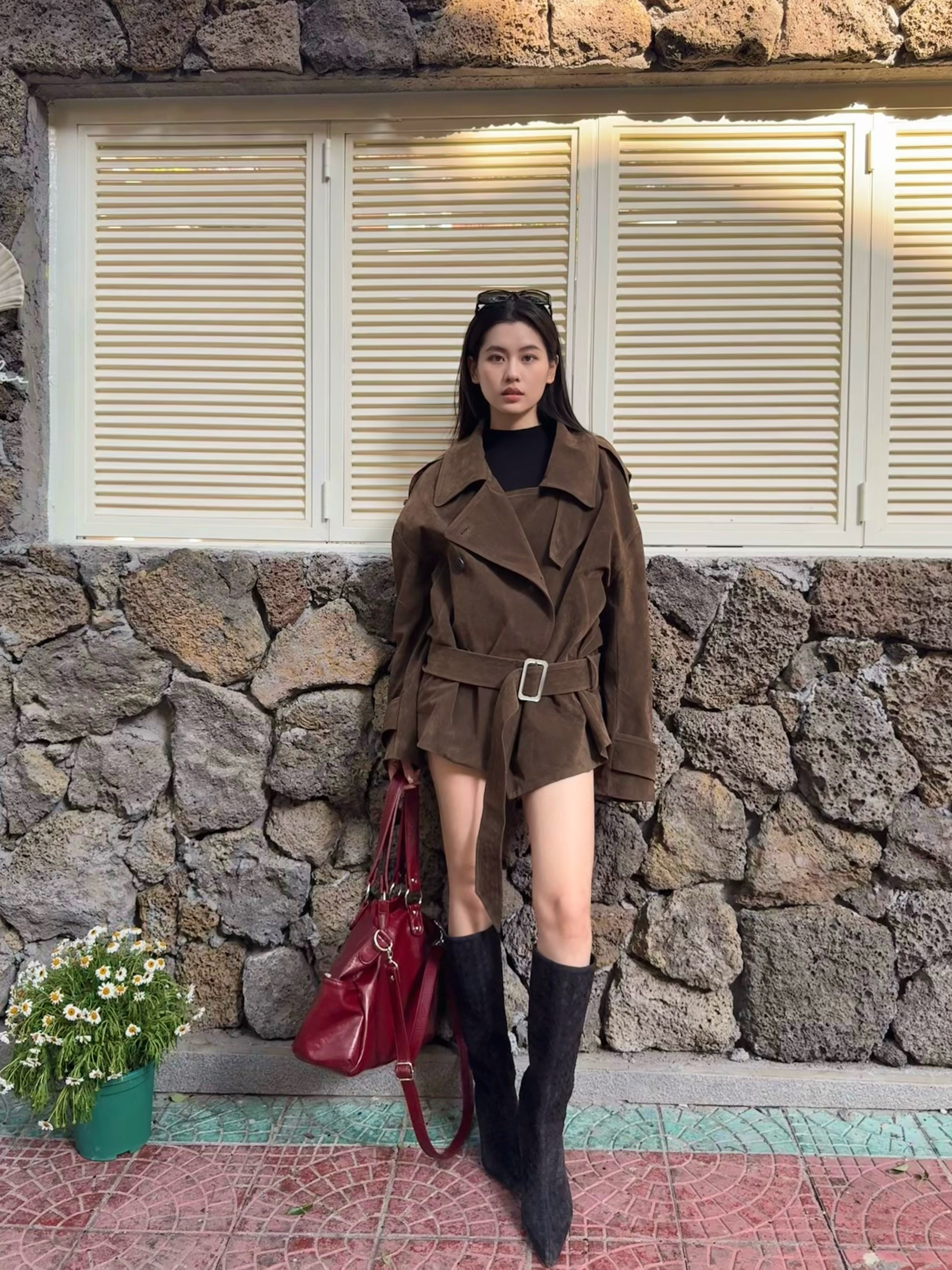 Le' Murmure冬季时尚羊反绒长筒靴堆堆设计慵懒随性 高跟拉长腿部比例