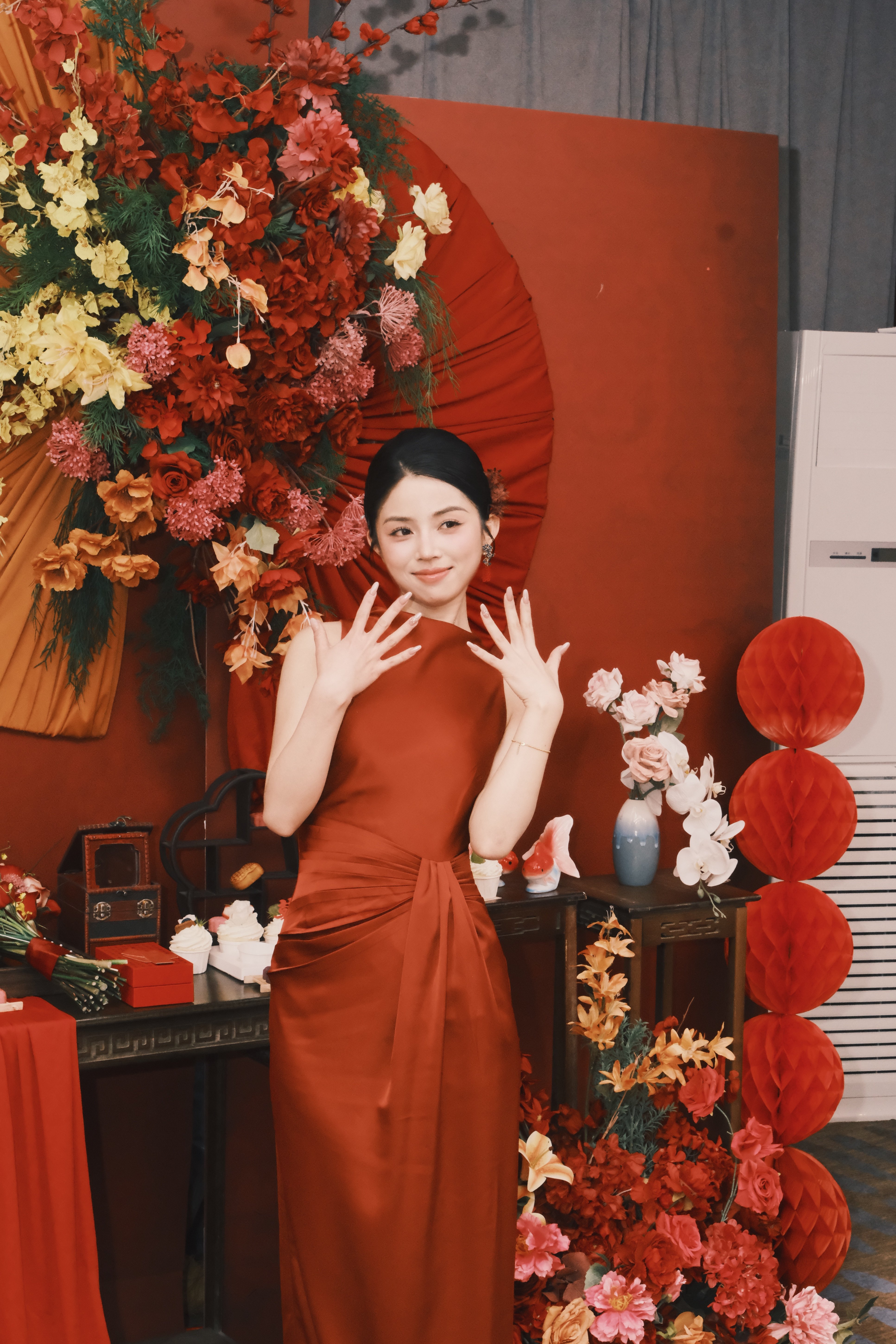 echo official「宫墙红」新中式晨袍 国风改良订婚礼服 红色喜庆大气