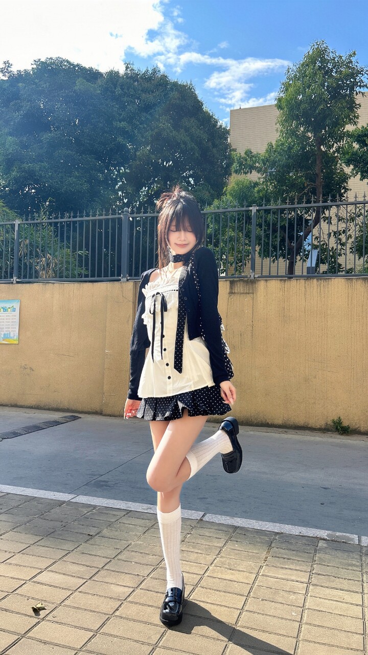 POPWEST韩女三件套 针织开衫+花边蝴蝶结吊带+波点短裙 一套搞定甜酷穿搭