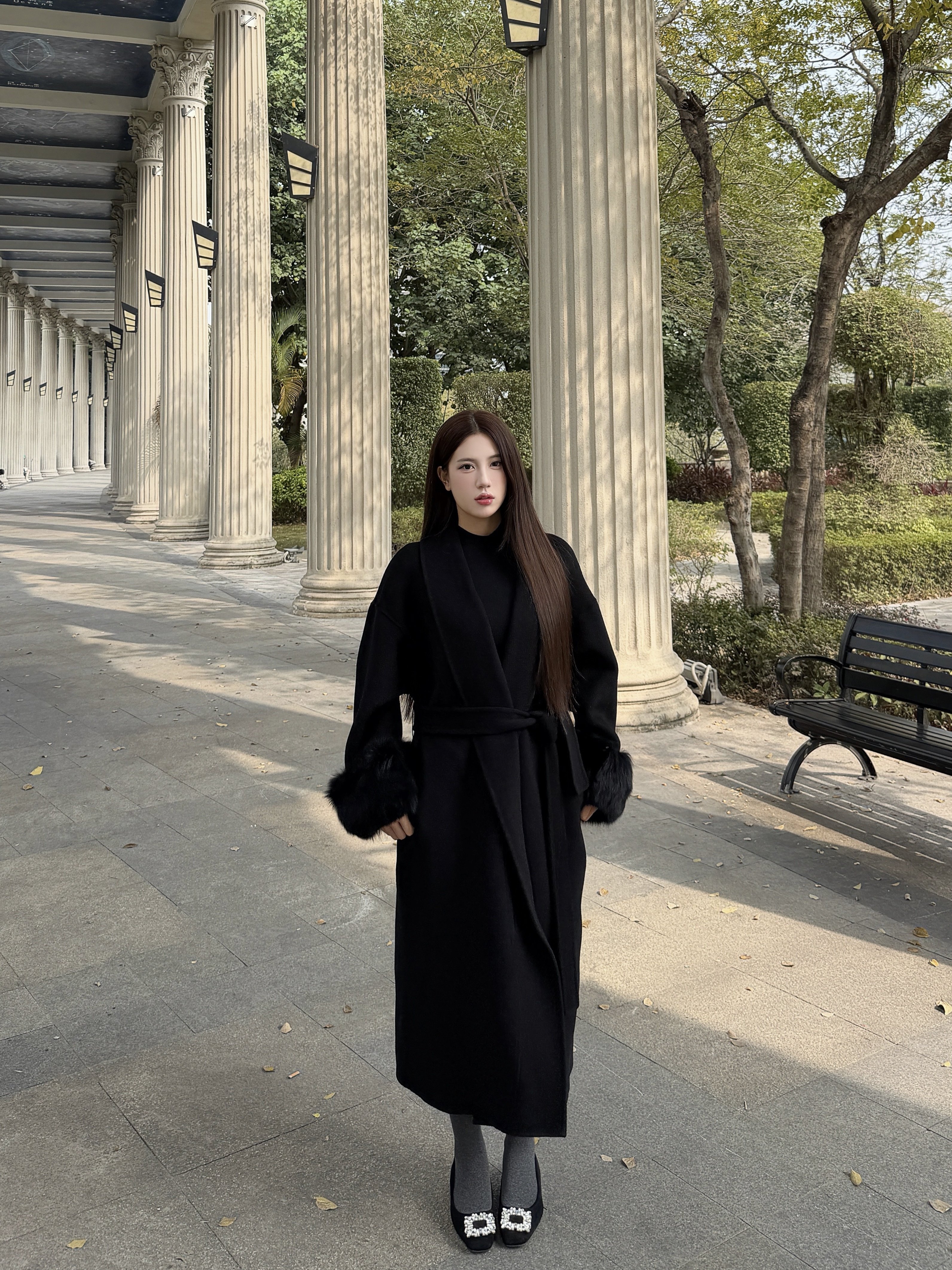 WTTAI万太太小个子专属绵羊毛大衣 中长款设计不压身高 狐狸毛袖口奢华点睛