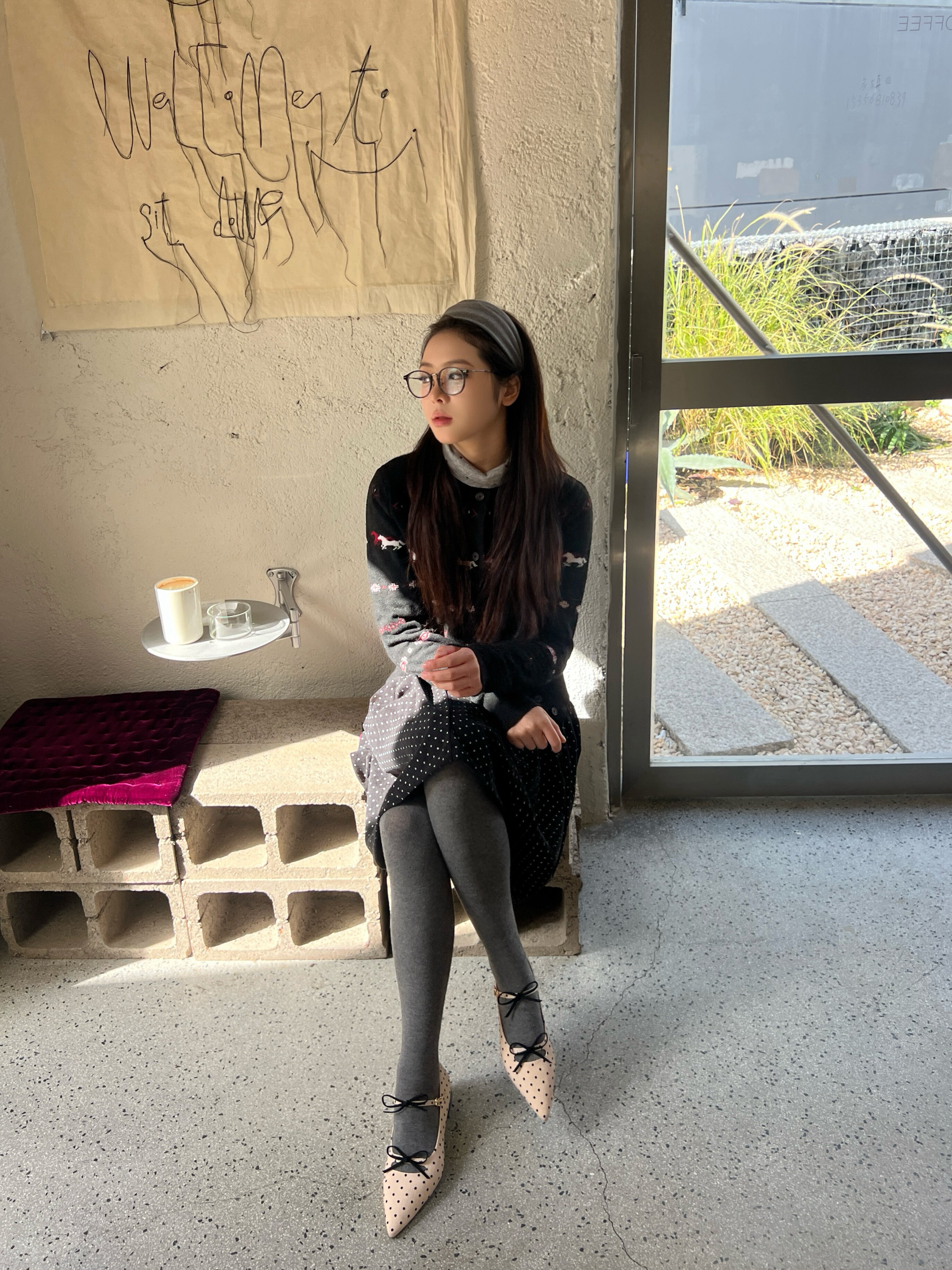 张婧仪同款千百度静音波点珍珠奶茶鞋 玛丽珍鞋型复古甜美 波点浅口