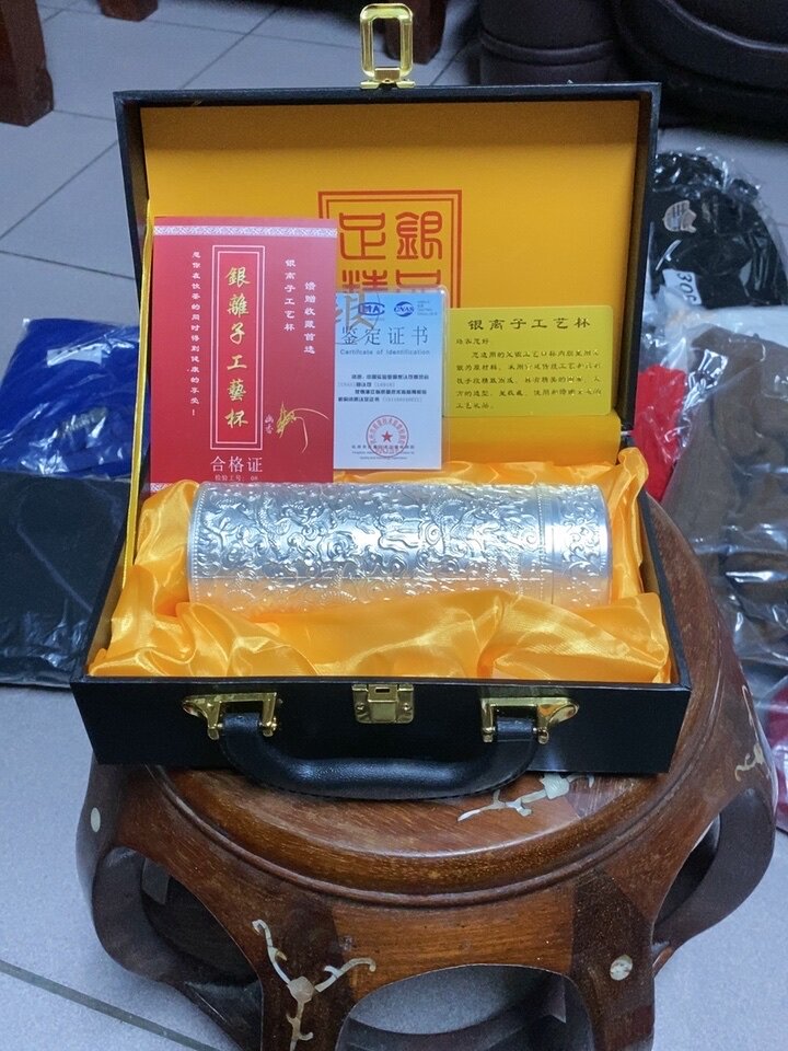 S999純銀內膽浮雕九龍保溫杯可刻字中式風格銀質杯-Taobao-Tmall