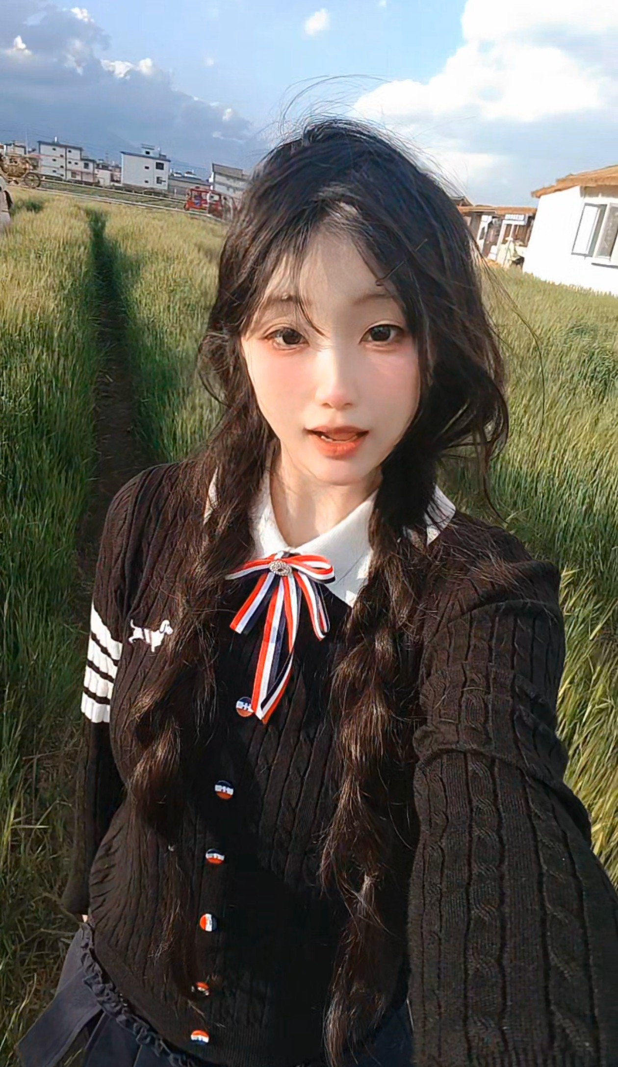 RR studio韩系甜妹polo领针织衫 蝴蝶结设计可爱减龄 短裙