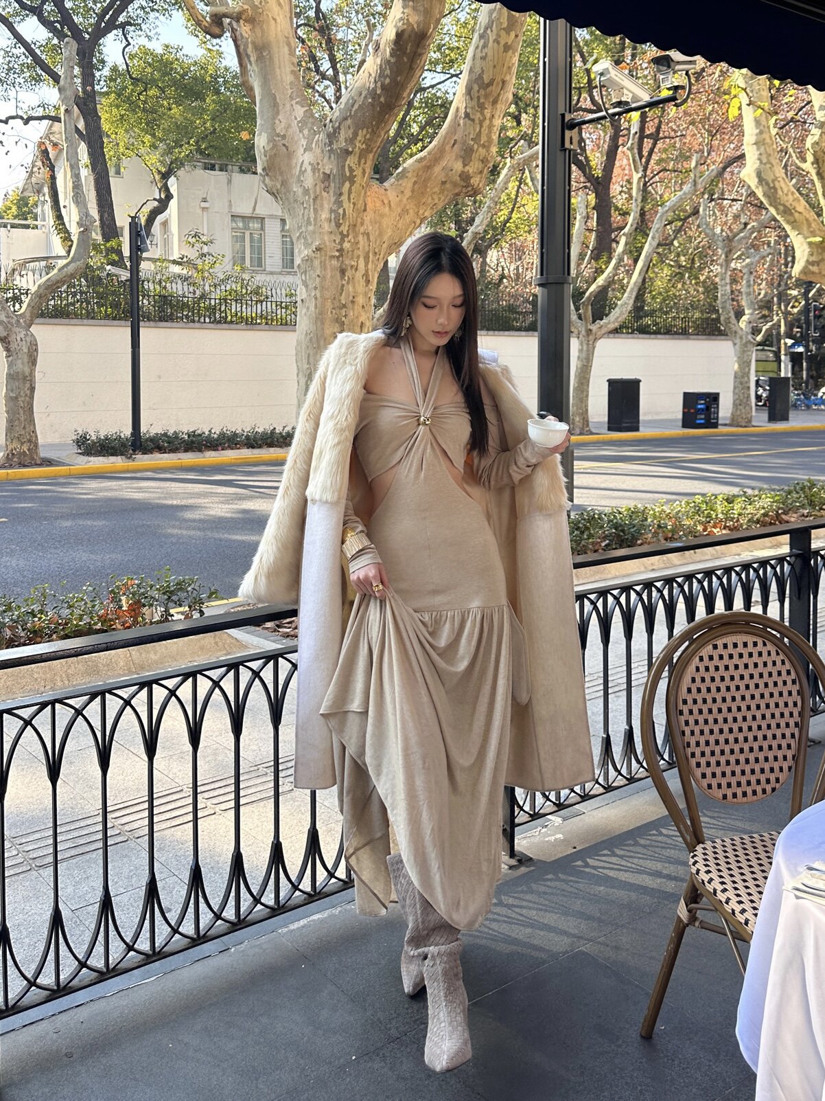 Le' Murmure冬季时尚羊反绒长筒靴堆堆设计慵懒随性 高跟拉长腿部比例