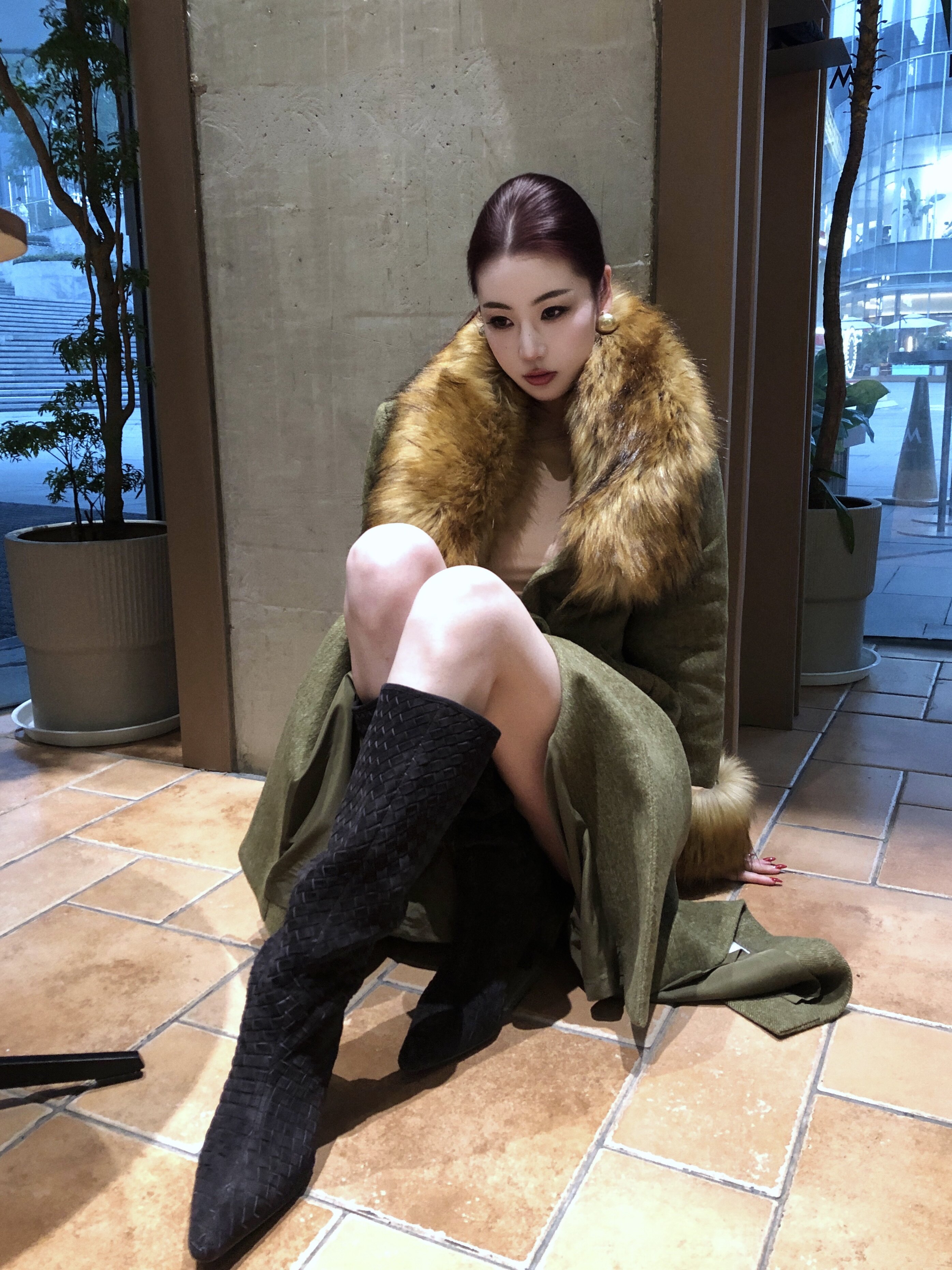 Le' Murmure冬季时尚羊反绒长筒靴堆堆设计慵懒随性 高跟拉长腿部比例