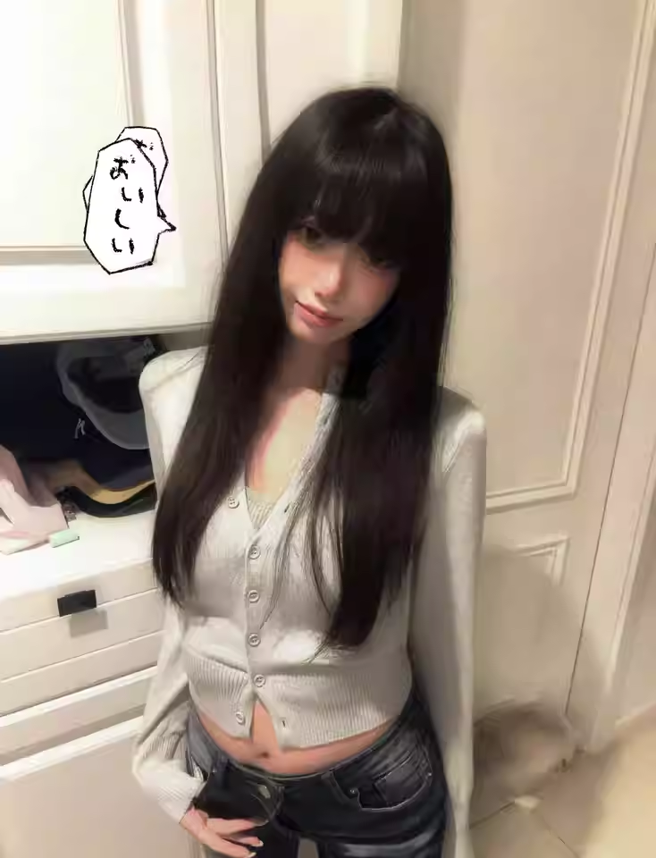 真我黑长直漫画齐刘海假发套 全真发整顶设计 自然隐形无痕贴合 长发飘逸顺滑