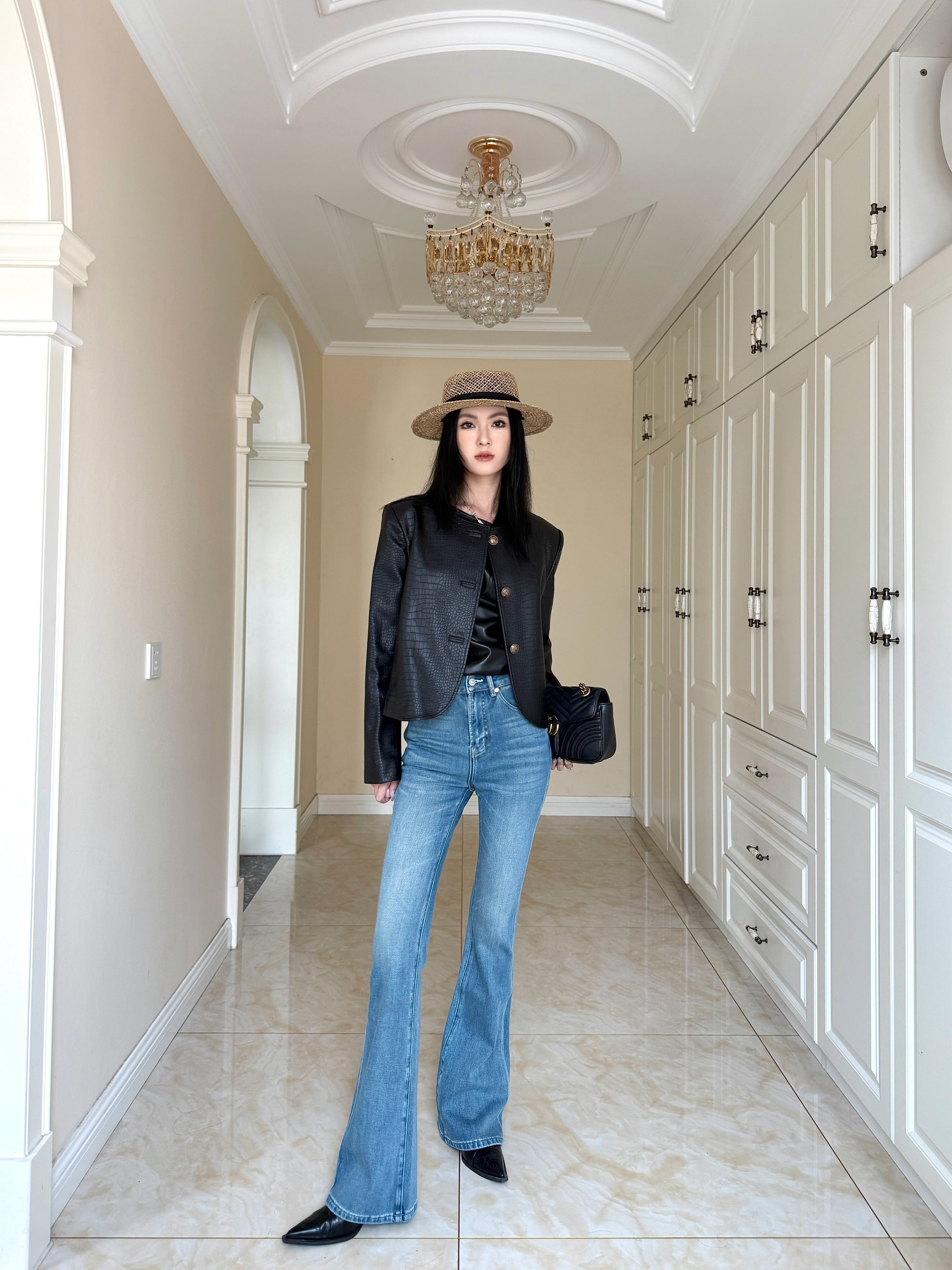 信购春季复古微喇叭牛仔裤 高腰四面弹紧身提臀 显瘦拉长比例 四季百搭配色