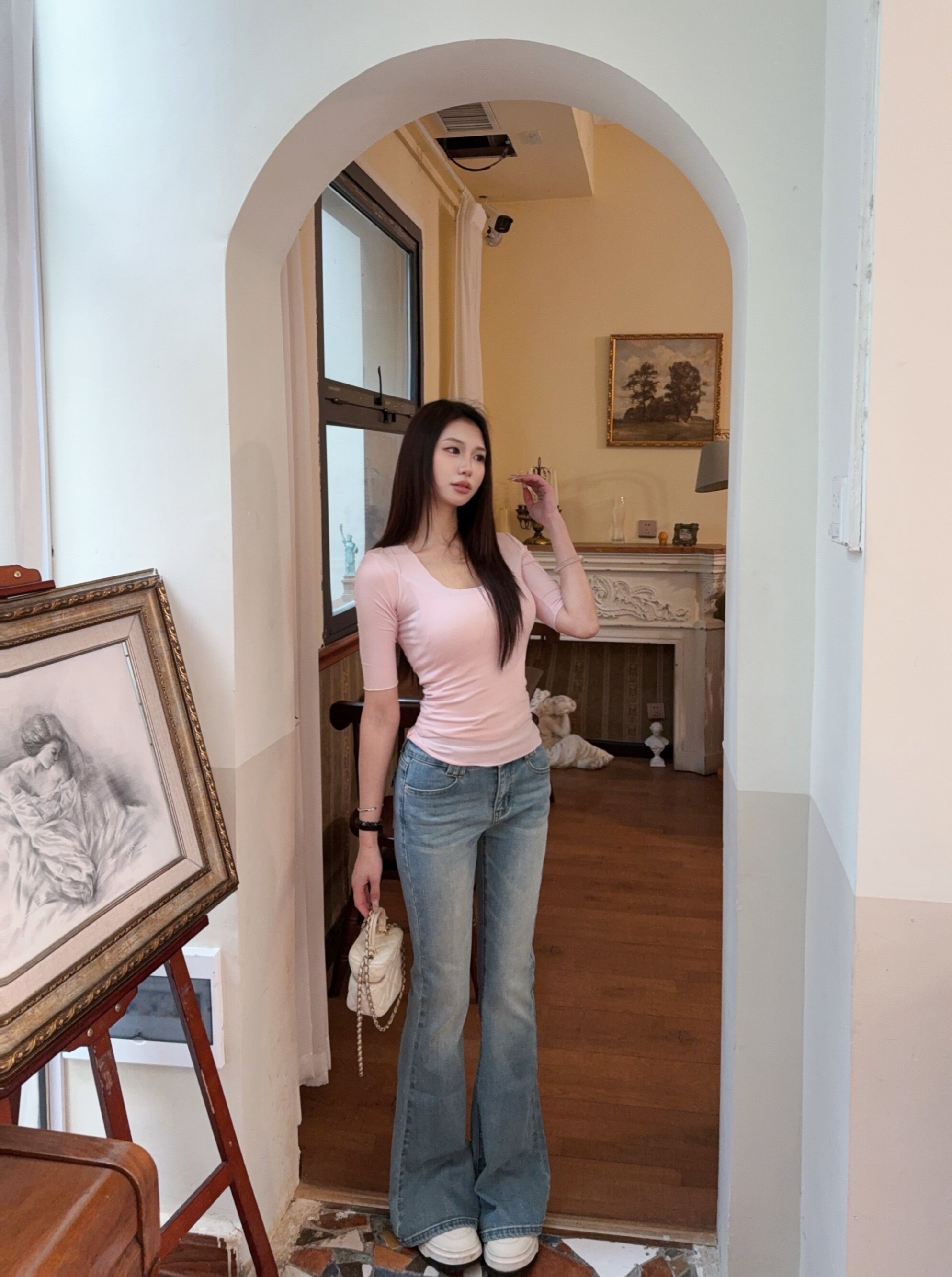 黑泽玄七2026春季新款微胖T恤 大U领设计修饰锁骨更显瘦 五分袖遮肉不勒手臂