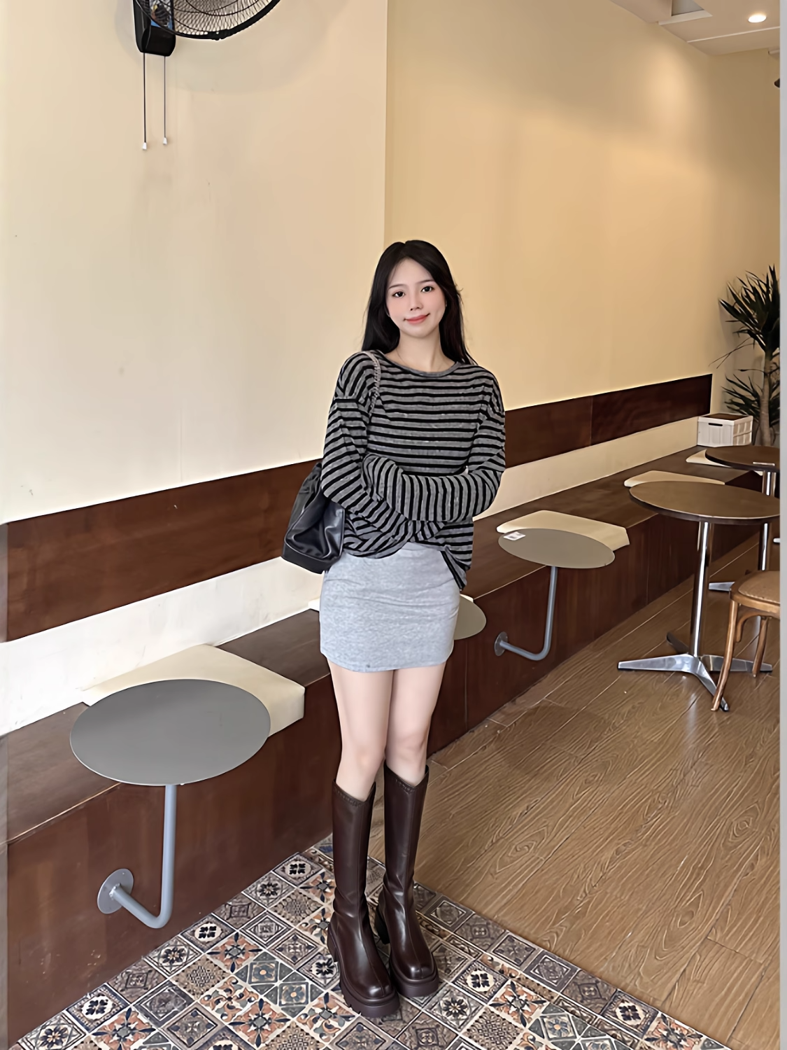 卓诗尼冬季棕色骑士靴 厚底粗跟稳当增高 长筒设计修饰腿型更直