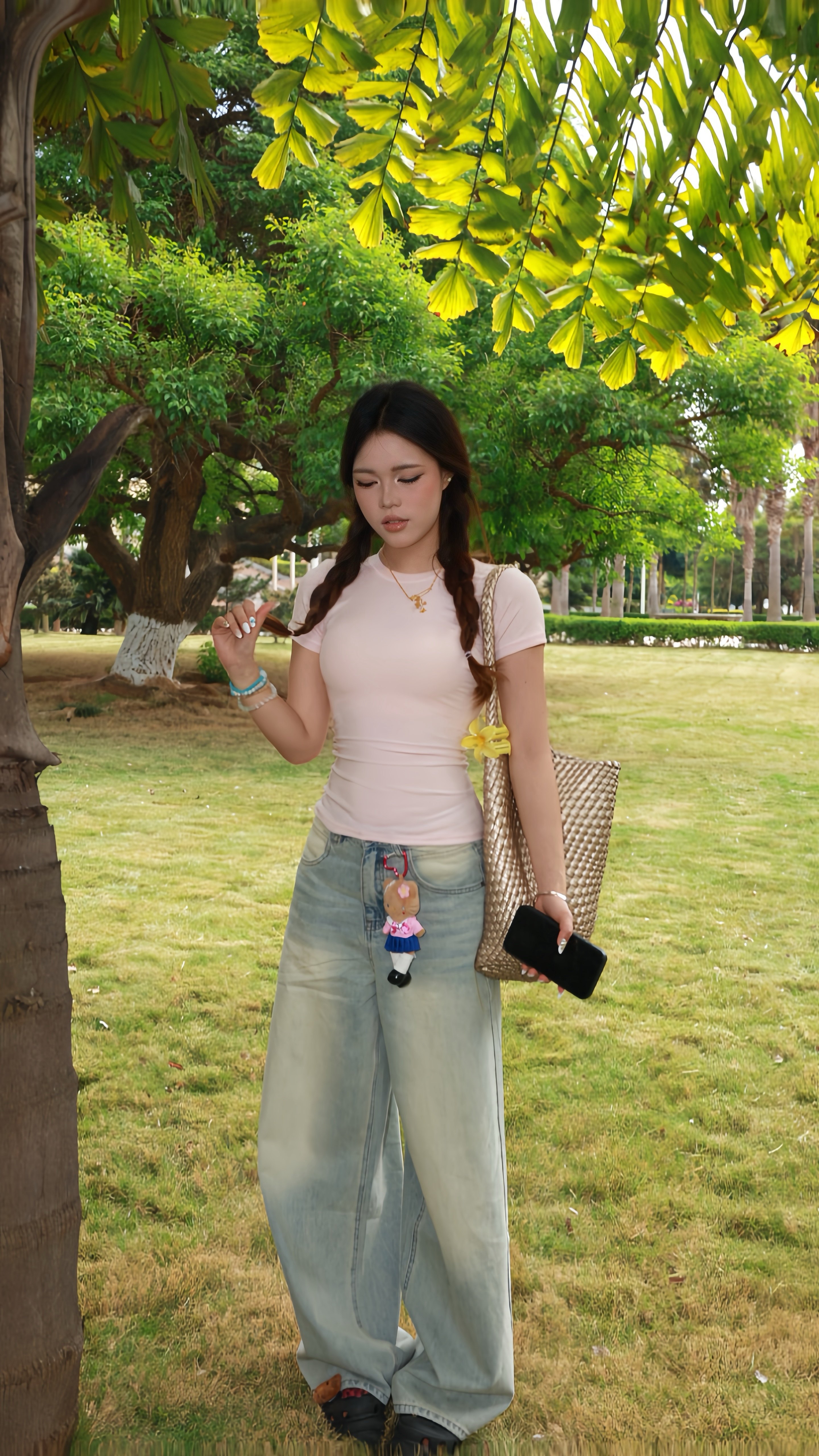 KENABSTUDIO春夏复古直筒牛仔裤 美式宽松拖地设计 阔腿裤型遮肉显瘦