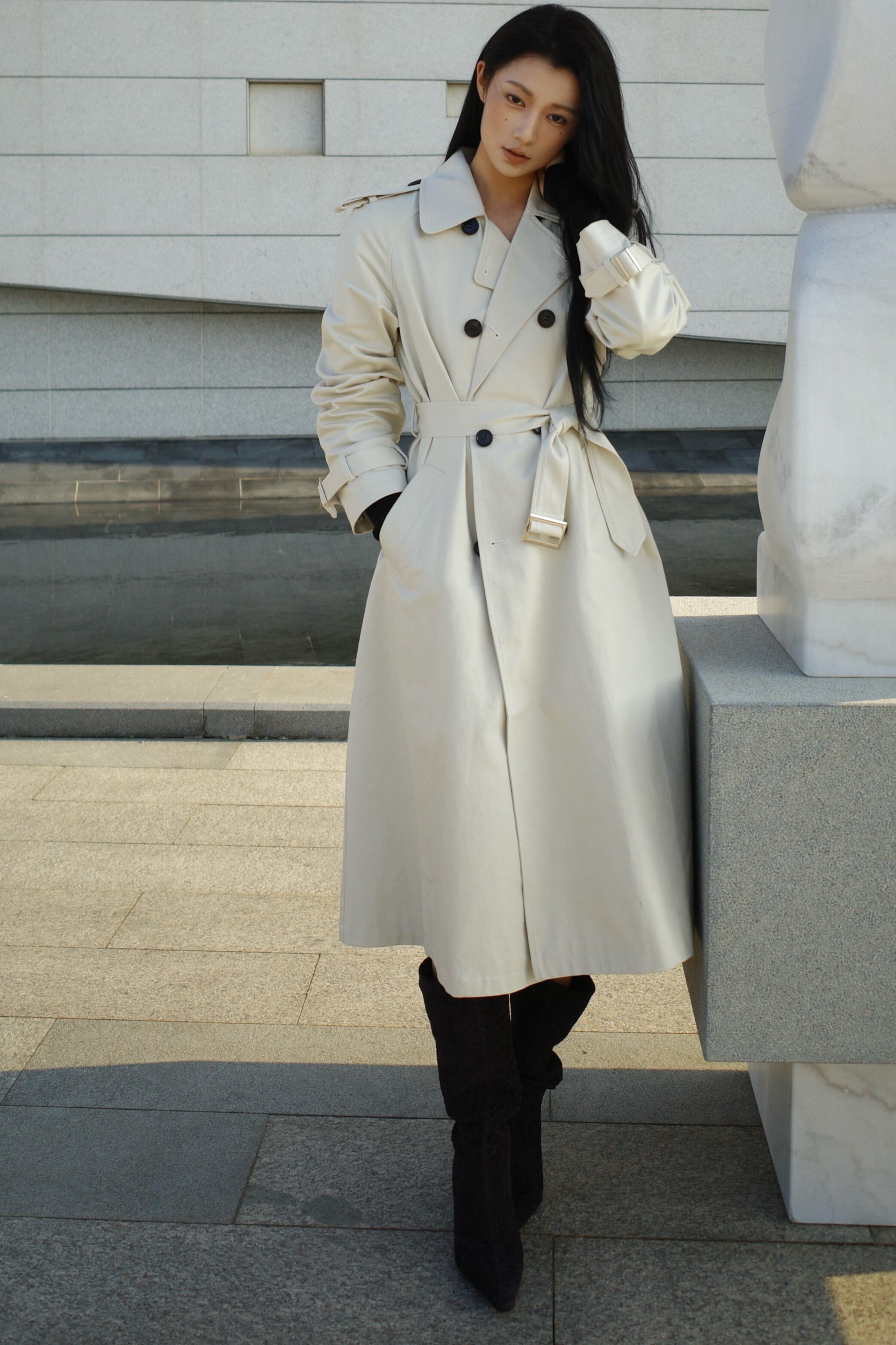 Le' Murmure冬季时尚羊反绒长筒靴堆堆设计慵懒随性 高跟拉长腿部比例