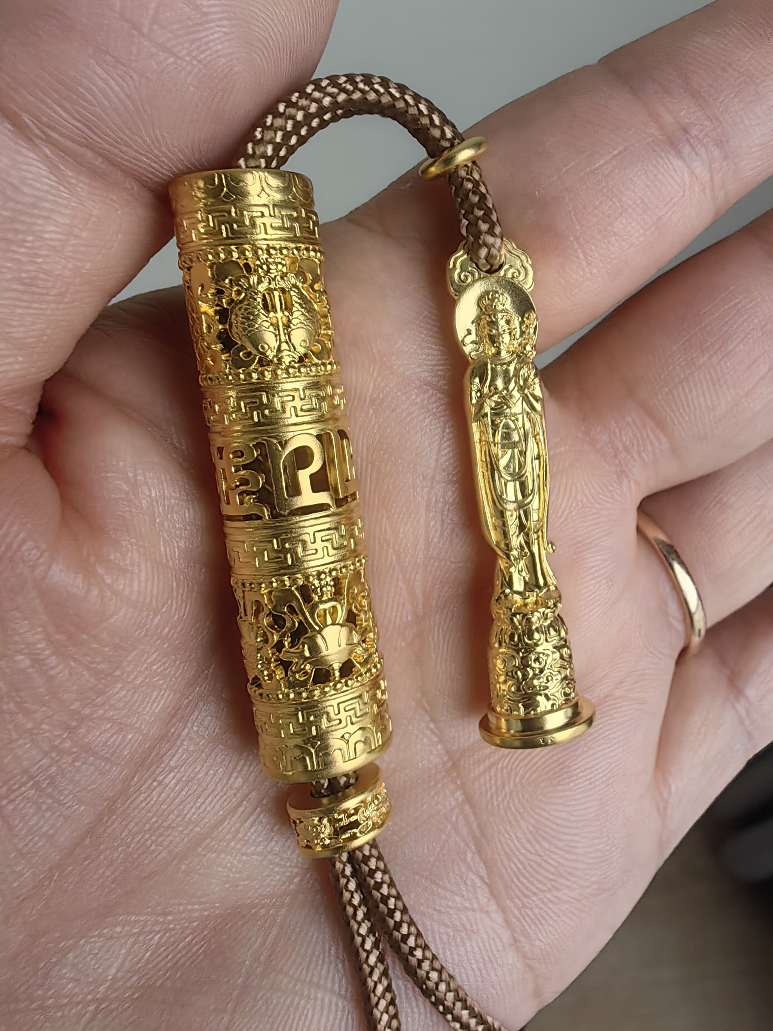 古法手工足金吊坠老铺黄金八宝佛项链