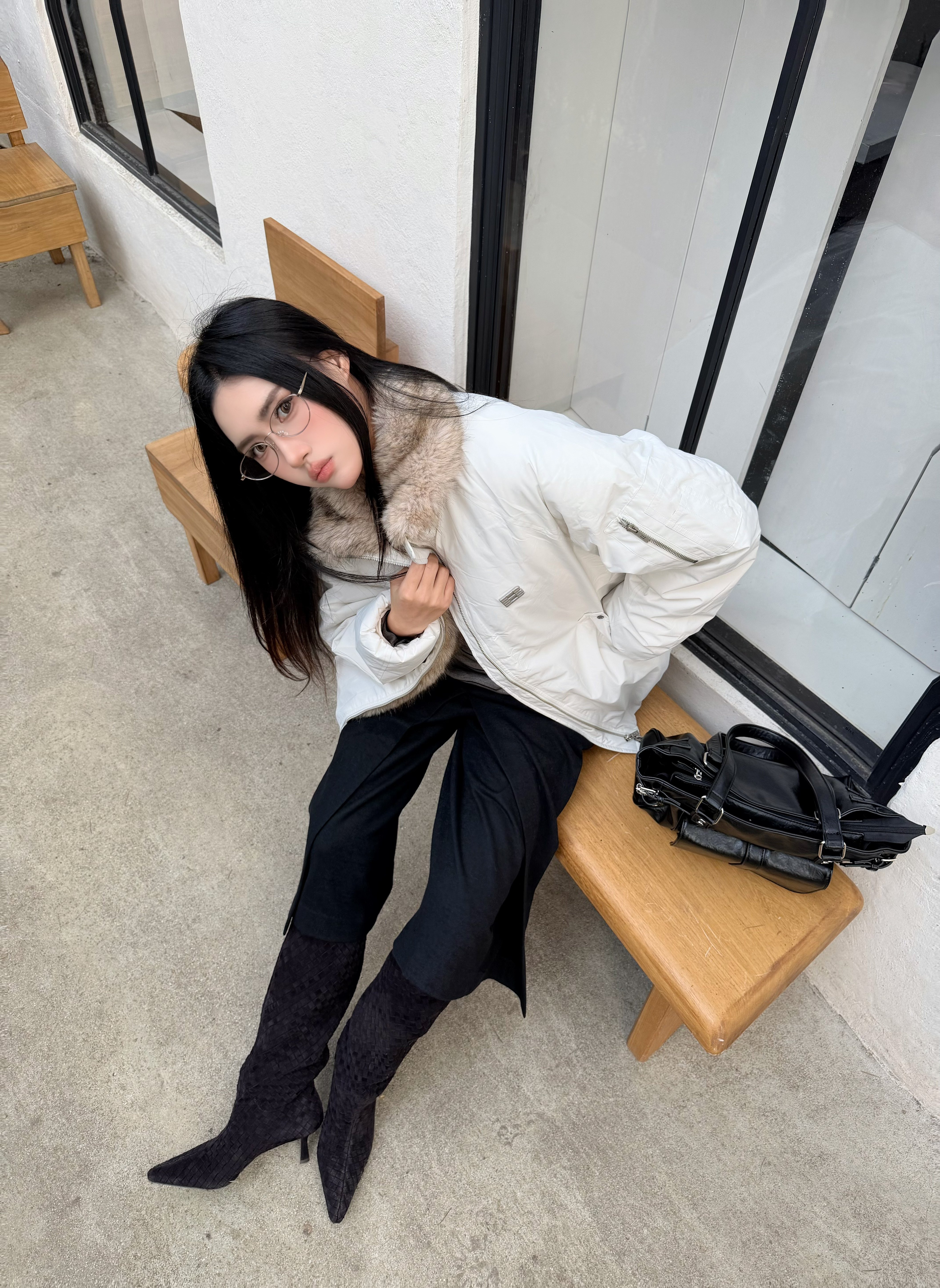 Le' Murmure冬季时尚羊反绒长筒靴堆堆设计慵懒随性 高跟拉长腿部比例