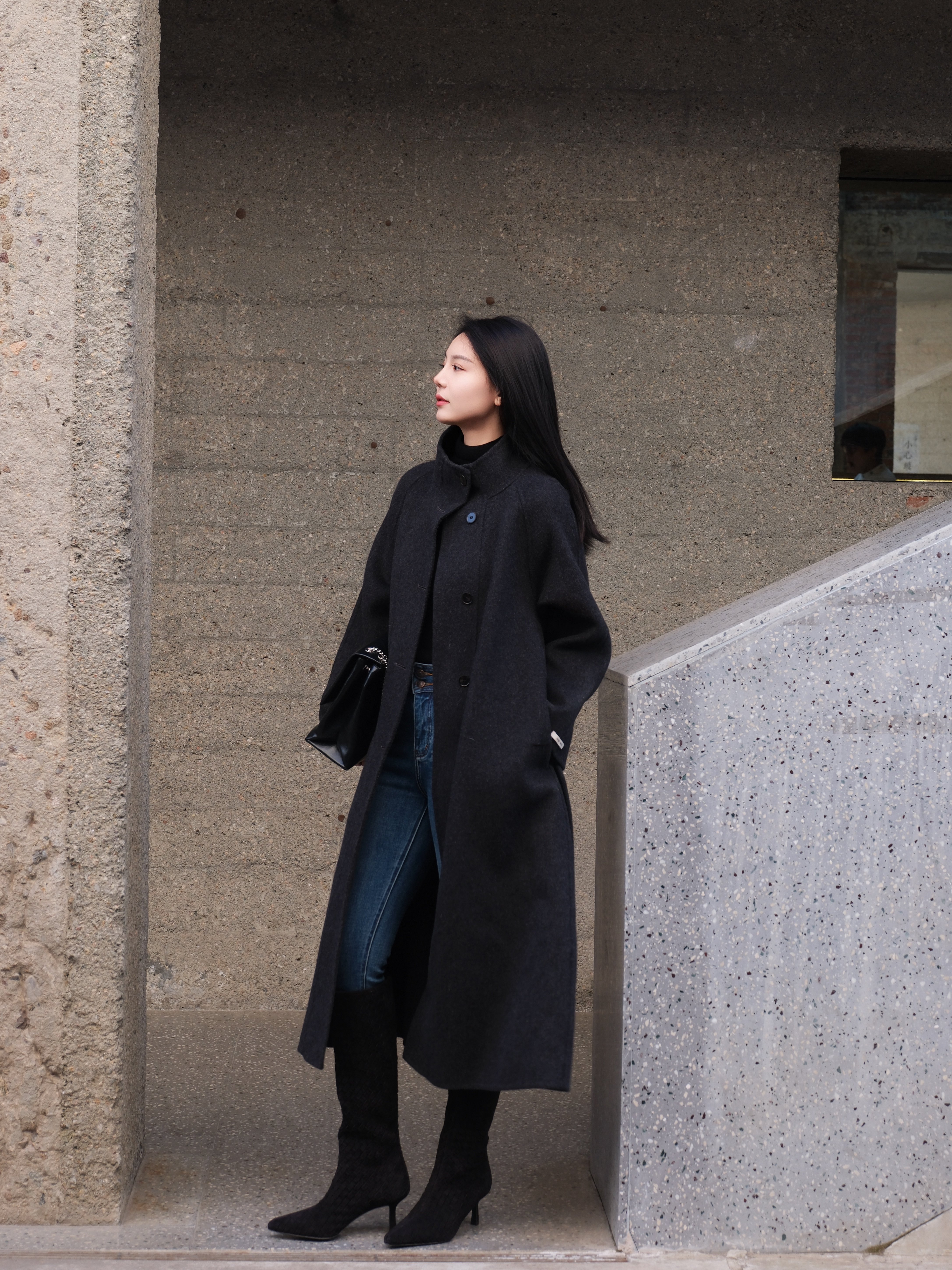 Le' Murmure冬季时尚羊反绒长筒靴堆堆设计慵懒随性 高跟拉长腿部比例