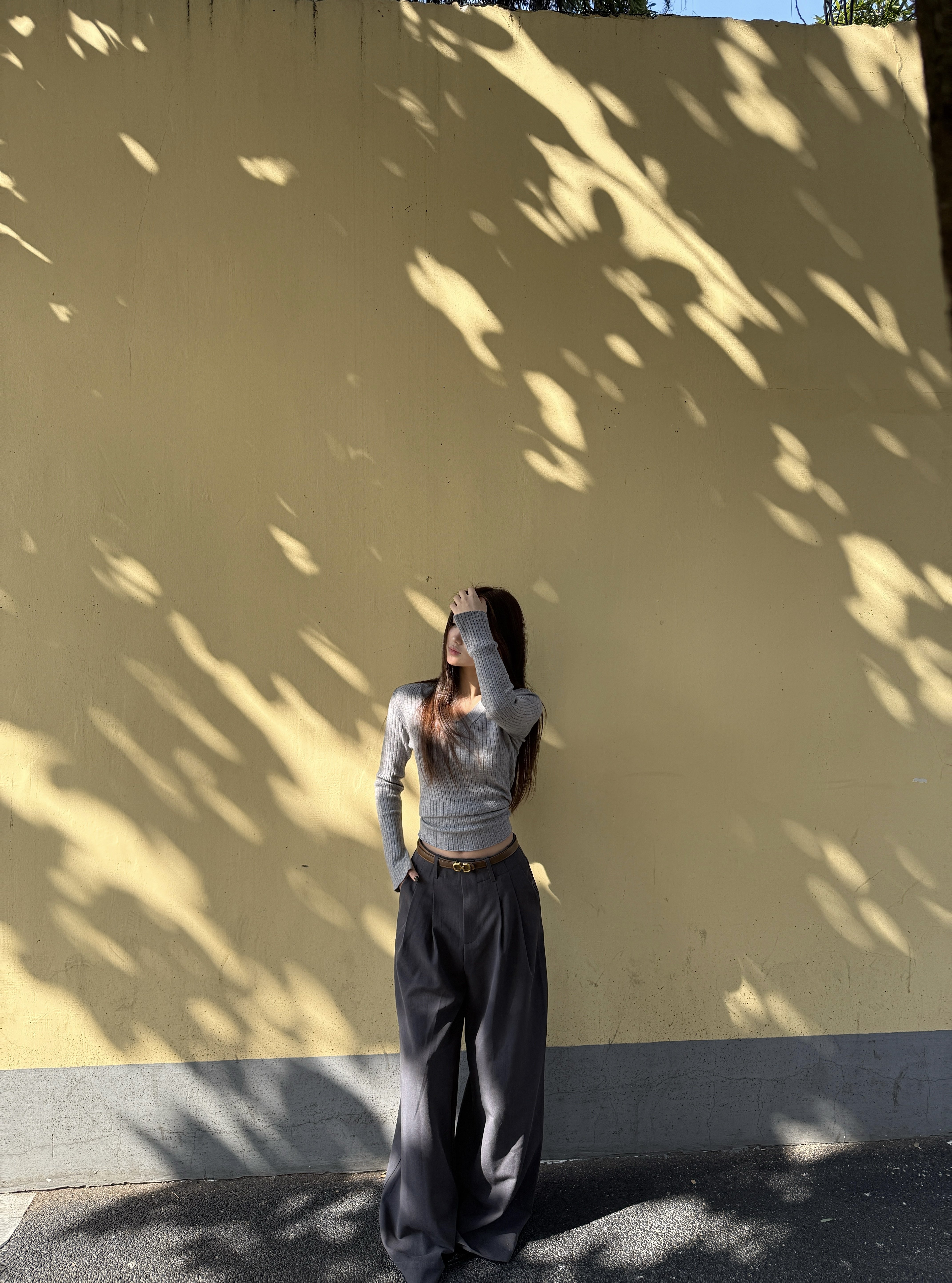 KENABSTUDIO春夏灰色阔腿西装裤 宽松垂感面料舒适有型