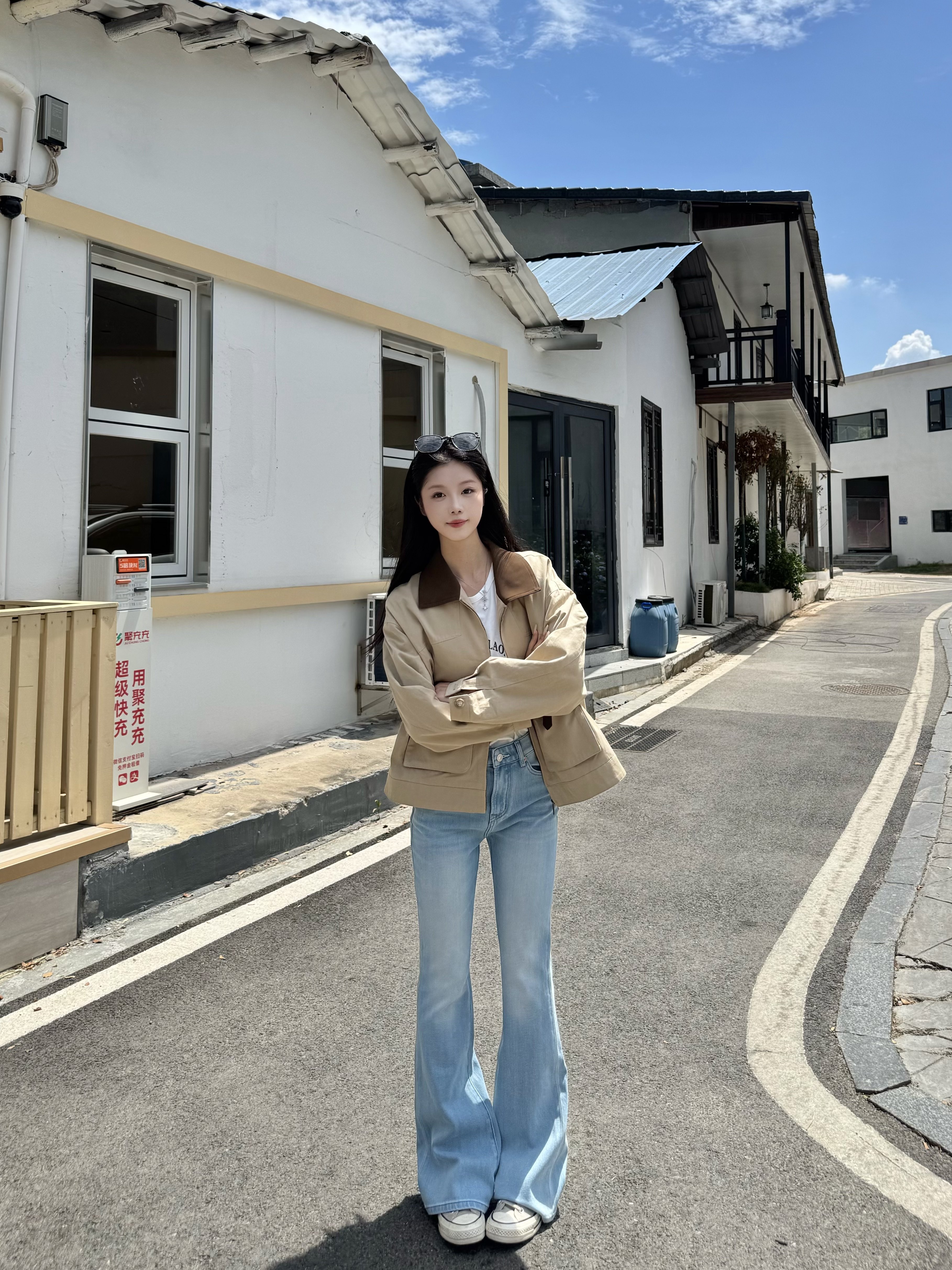 信购春季特调青光调微喇叭牛仔裤 浅蓝色清新百搭 高腰四面弹提臀显瘦