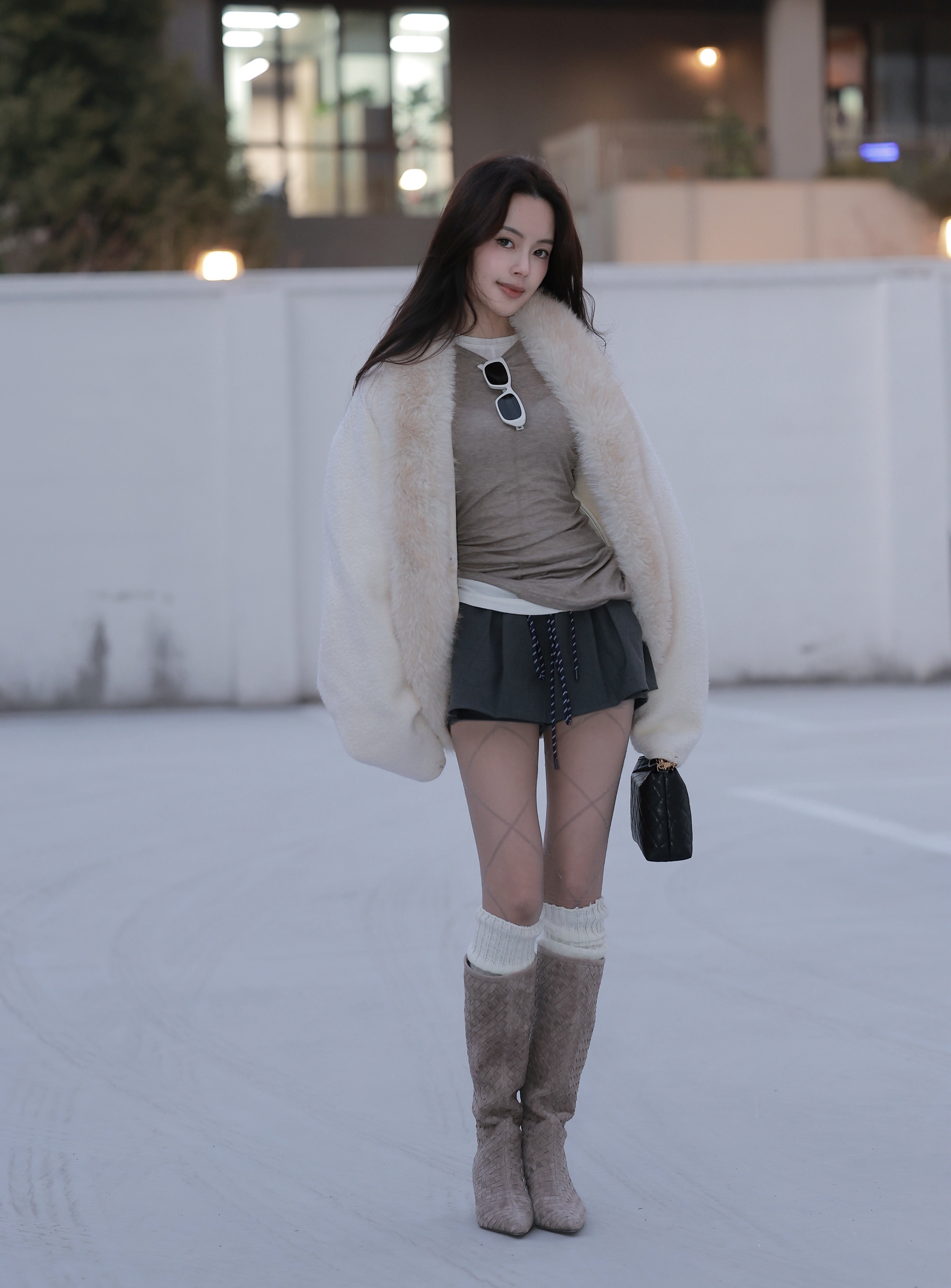 Le' Murmure冬季时尚羊反绒长筒靴堆堆设计慵懒随性 高跟拉长腿部比例