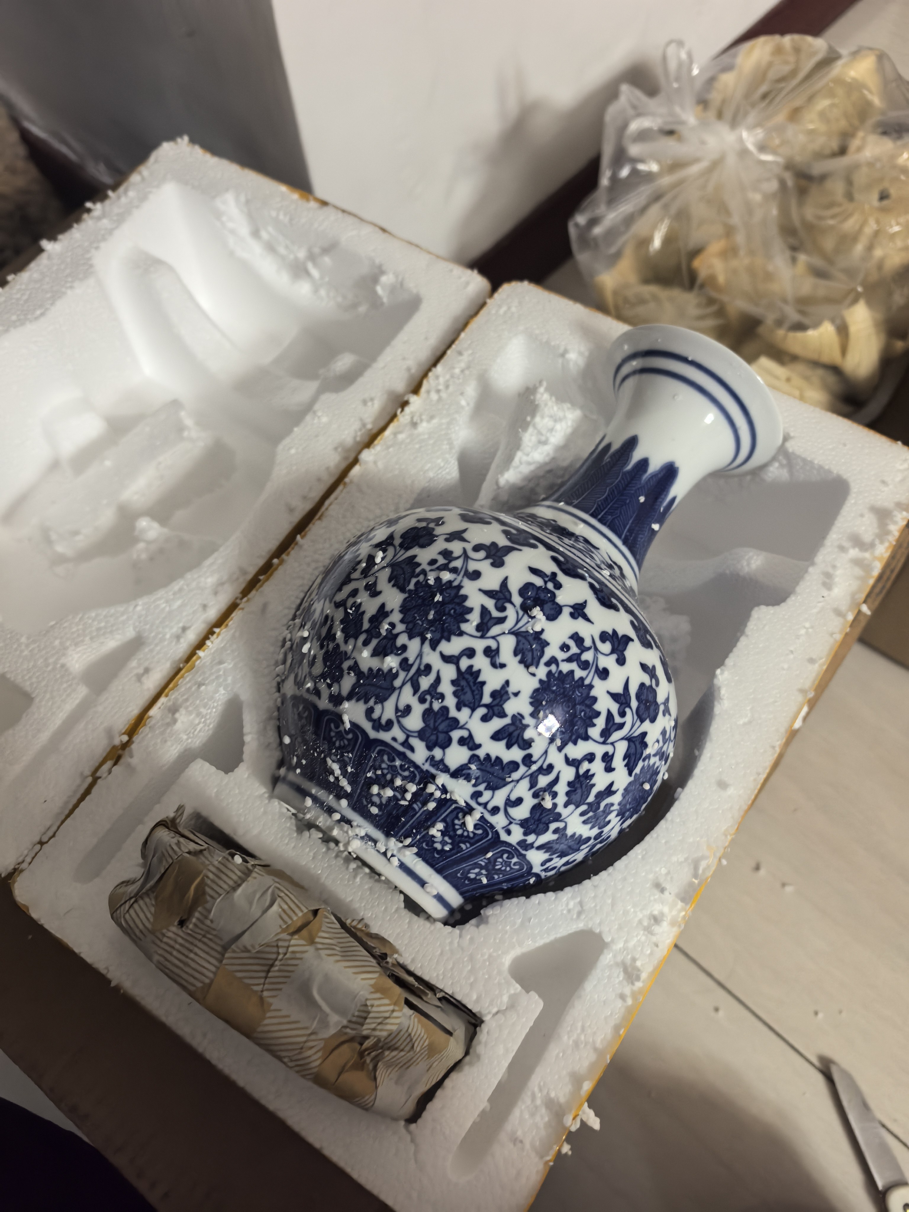景德鎮陶瓷器中式青花瓷花瓶擺件高級感新中式客廳玄關大號插花瓶-淘寶