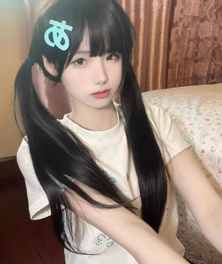 真我黑长直漫画齐刘海假发套 全真发整顶设计 自然隐形无痕贴合 长发飘逸顺滑