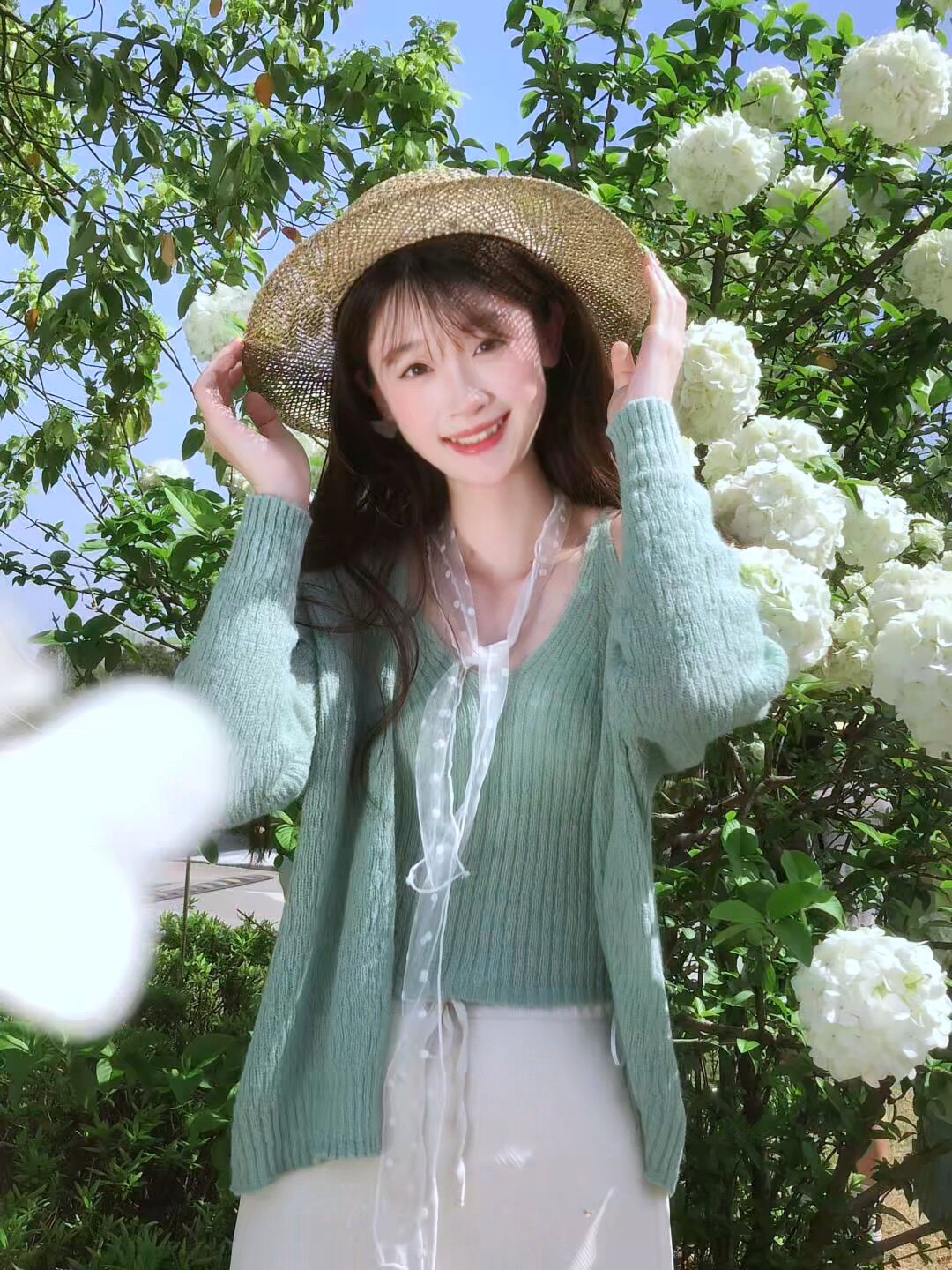 QIEGAO小个子切糕自制早春套装 绿色多巴胺设计感满满 上衣