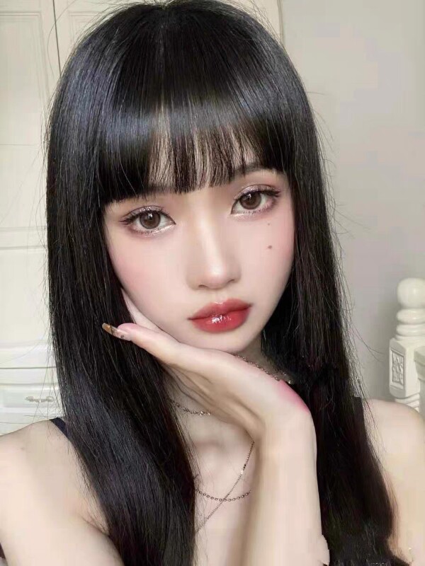 真我黑长直漫画齐刘海假发套 全真发整顶设计 自然隐形无痕贴合 长发飘逸顺滑