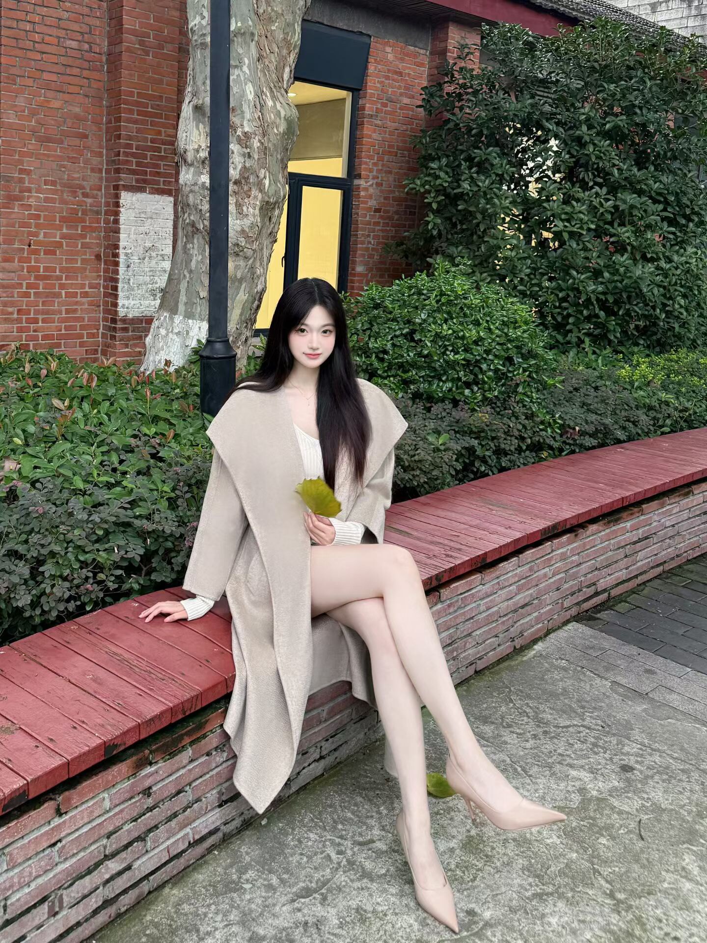 JIUCHIC|M家Rienza大翻领双面水波纹山羊绒大衣