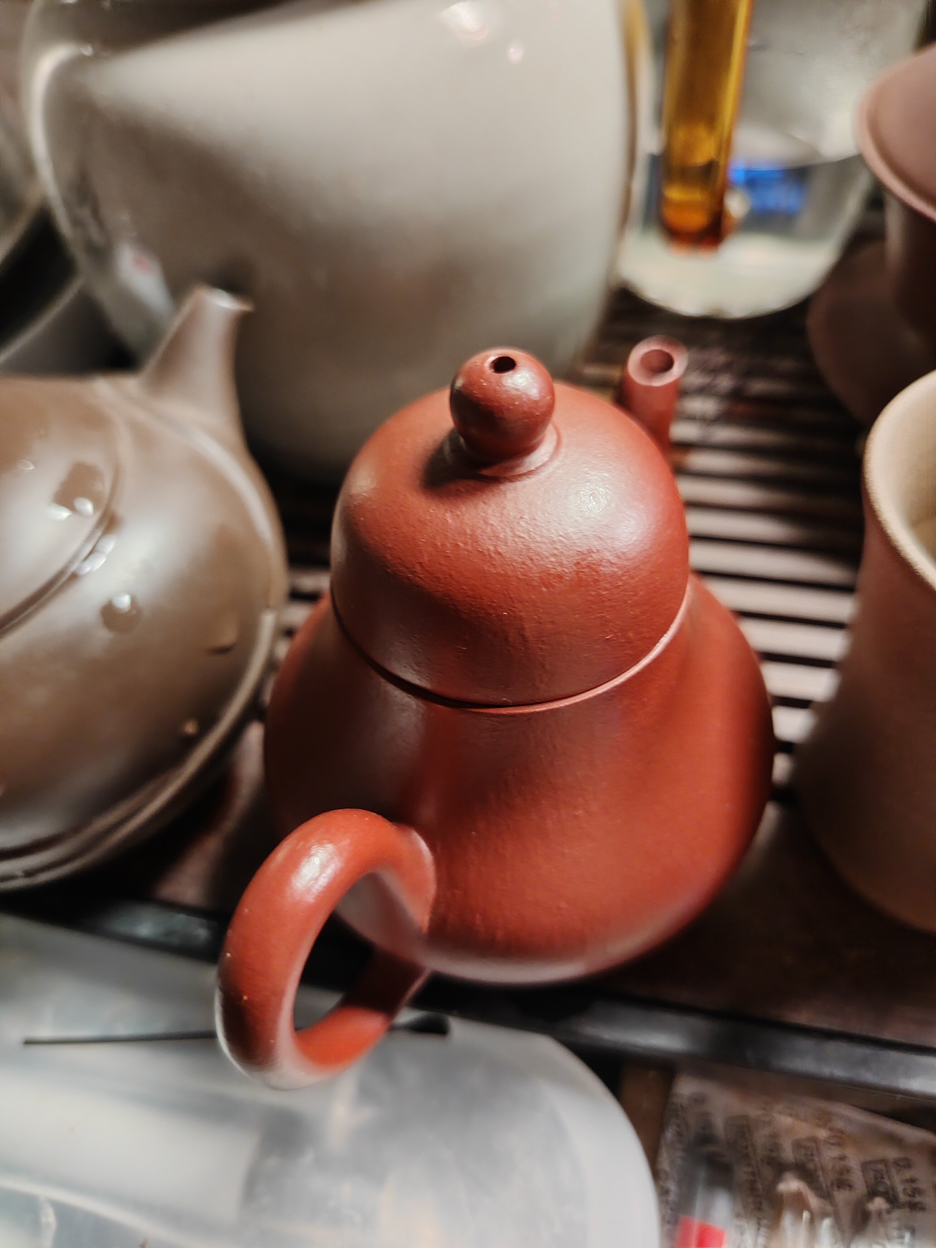 孟臣小型急須 茶壺 底款有印「宜興」 高さ約7cm 口径約3.5cm茶道具 宜兴紫砂思亭壶孟臣小品茶具全手工紫砂壶小煤窑朱泥中式风格-Taobao-Tmall