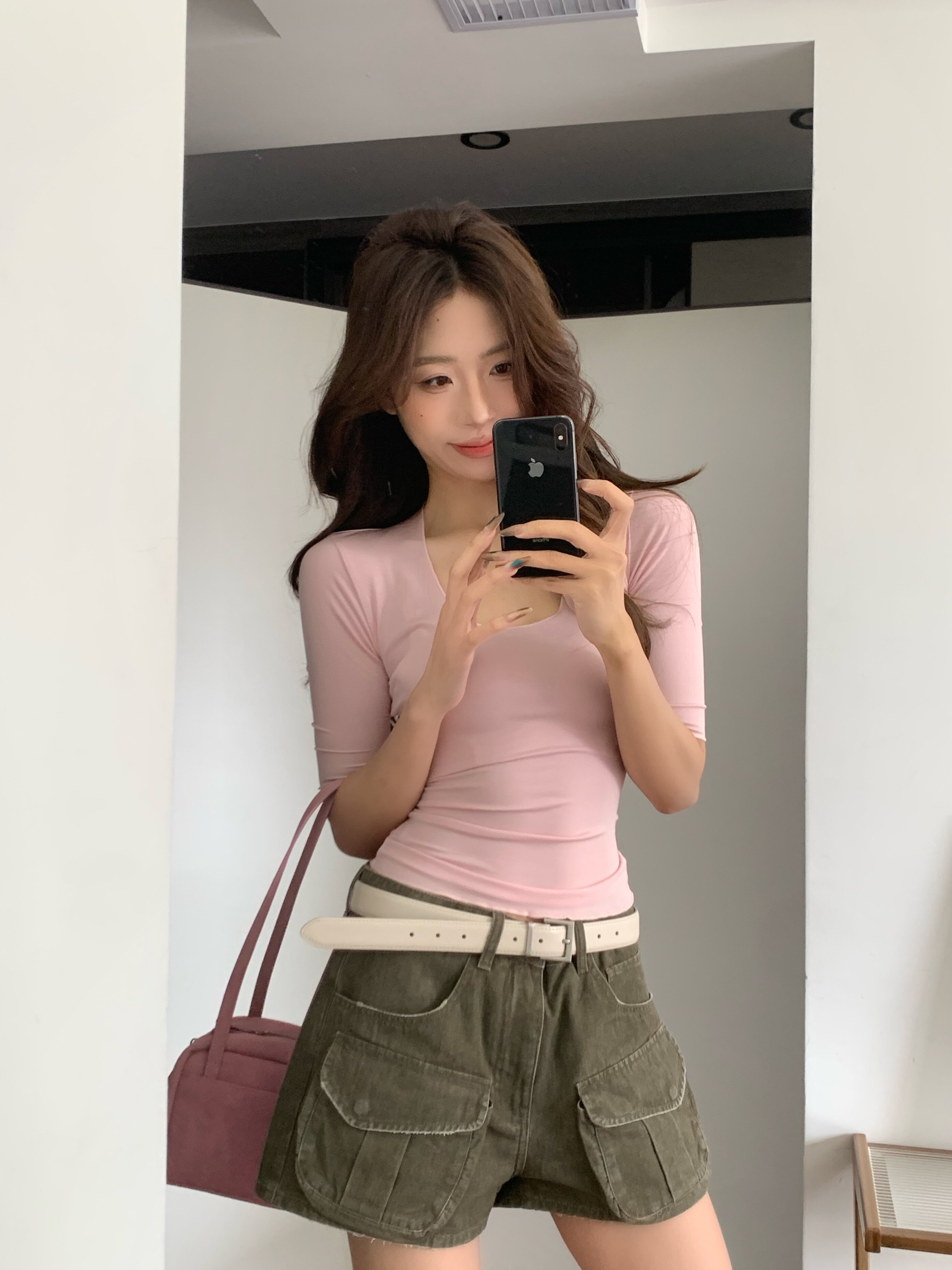 黑泽玄七2026春季新款微胖T恤 大U领设计修饰锁骨更显瘦 五分袖遮肉不勒手臂