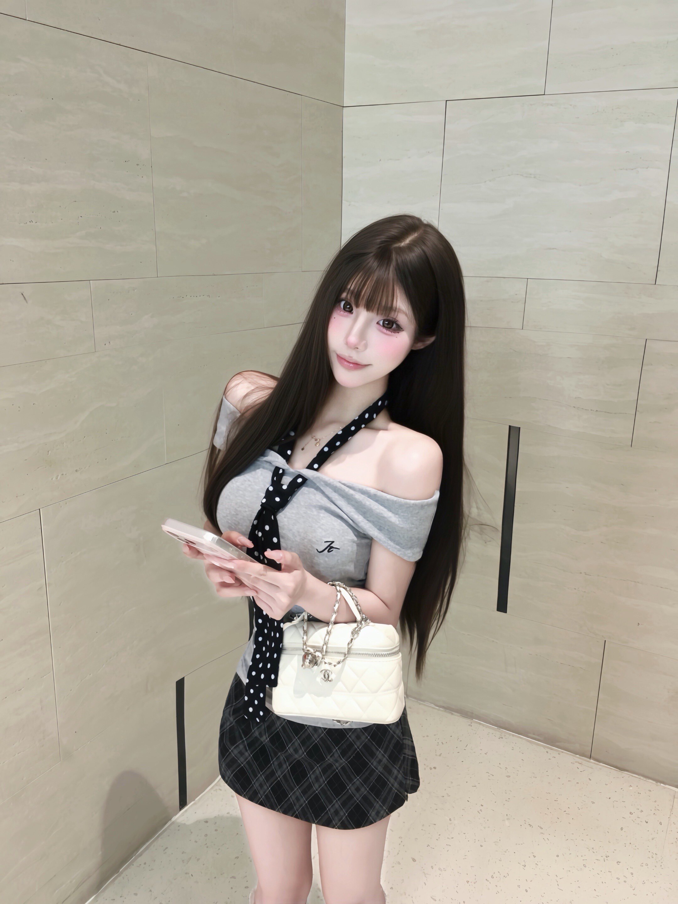 SiCii复古韩系低腰包臀裙 格纹短裙显瘦辣妹风 防走光侧拉链毛呢质感高级