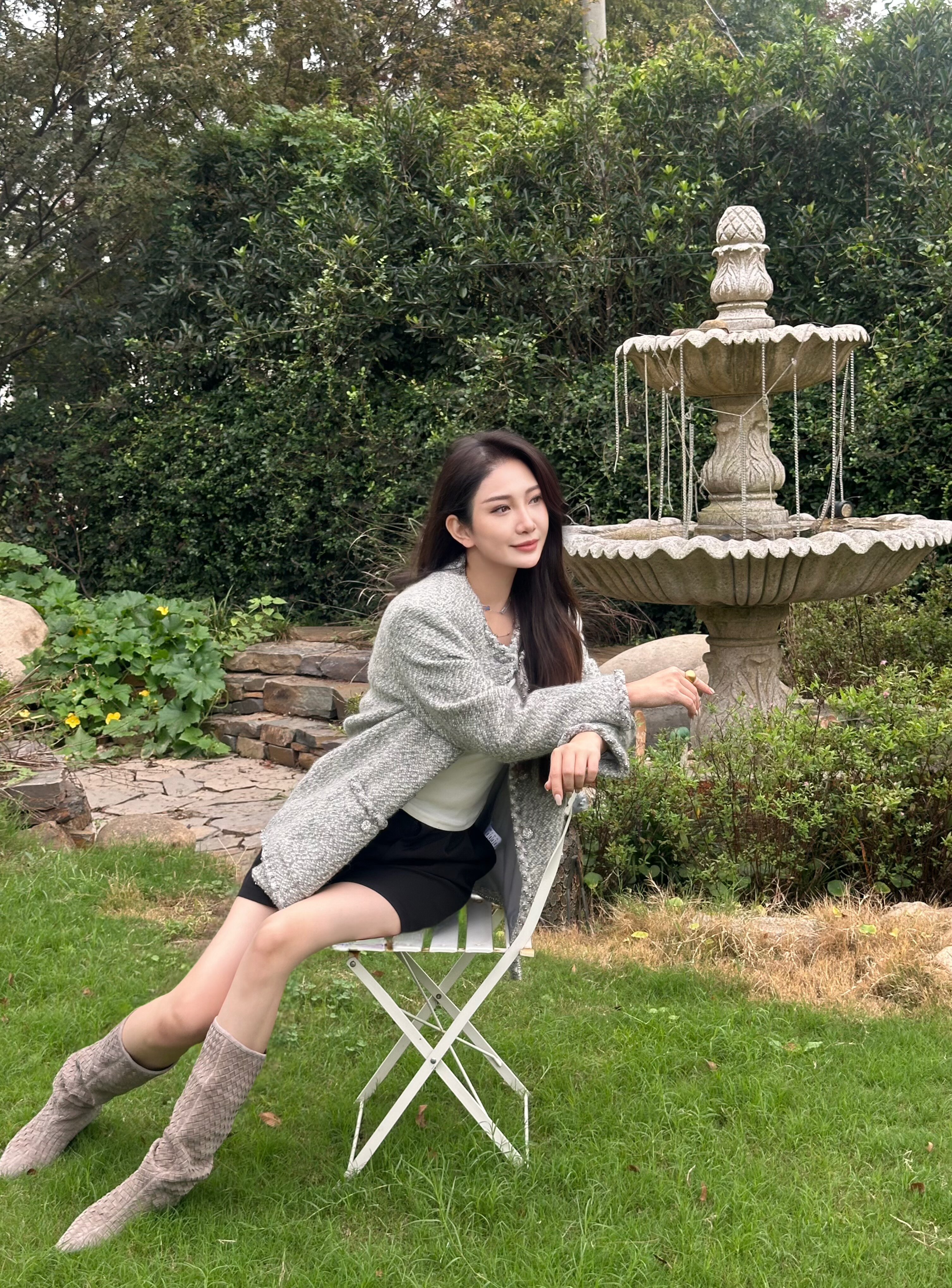 Le' Murmure冬季时尚羊反绒长筒靴堆堆设计慵懒随性 高跟拉长腿部比例