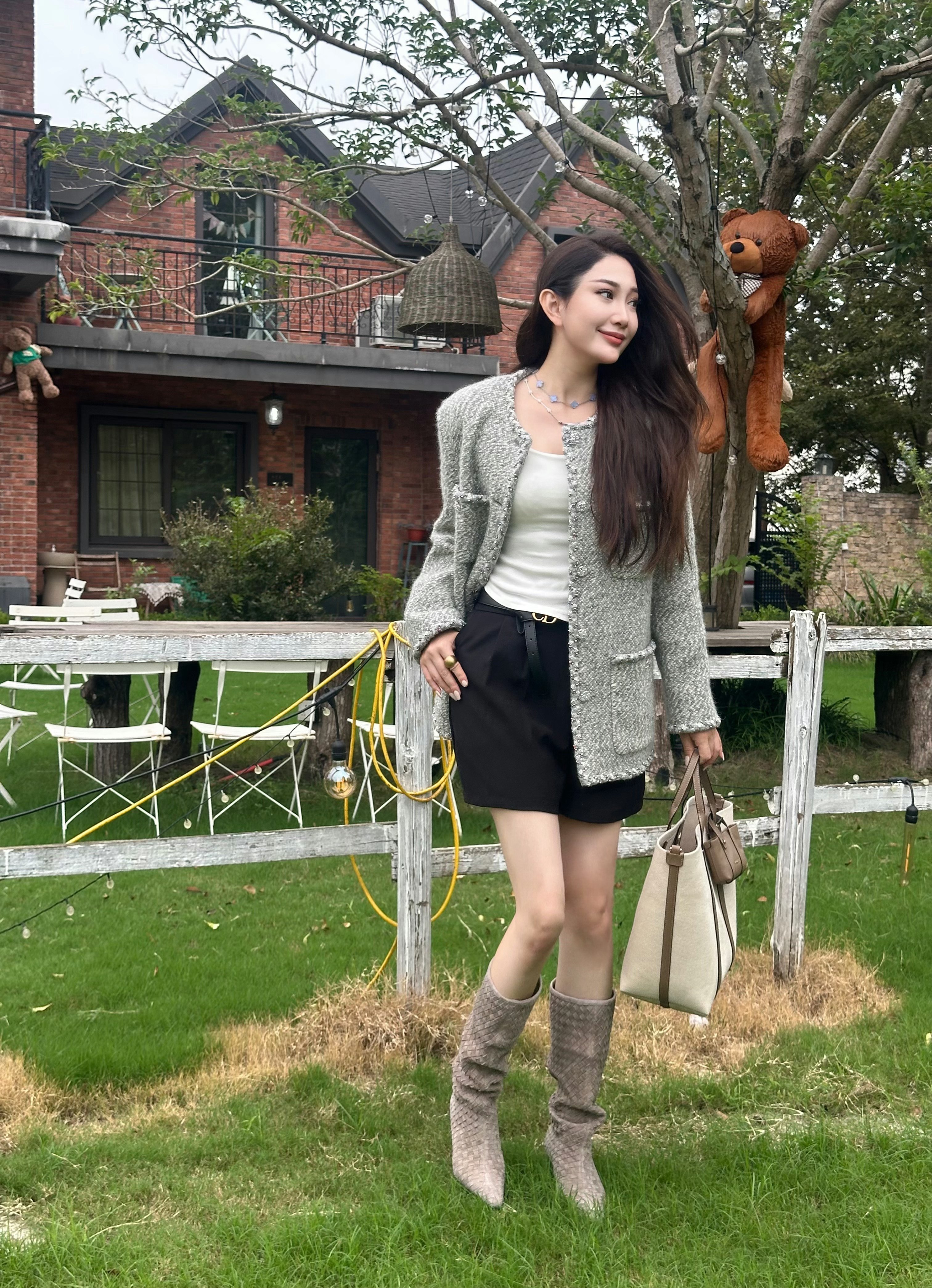 Le' Murmure冬季时尚羊反绒长筒靴堆堆设计慵懒随性 高跟拉长腿部比例