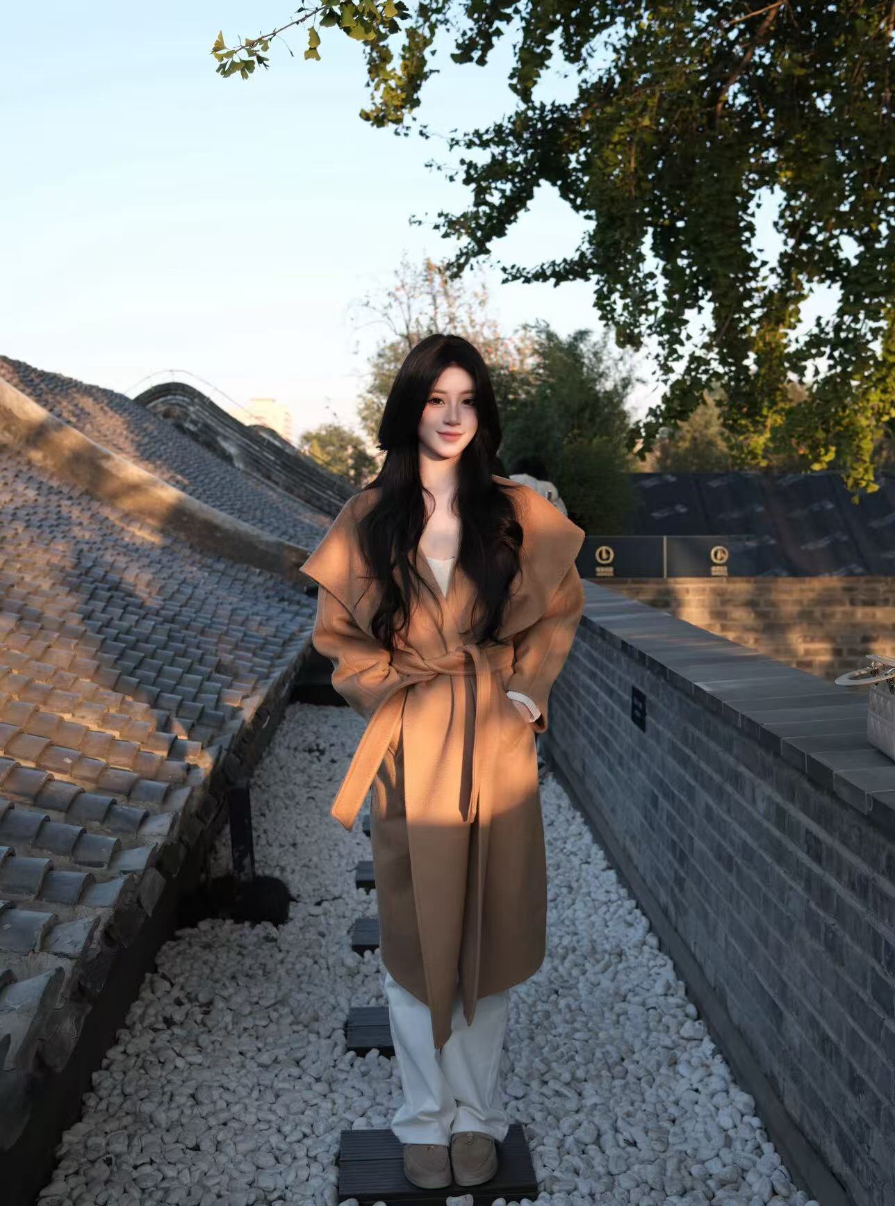 JIUCHIC|M家Rienza大翻领双面水波纹山羊绒大衣