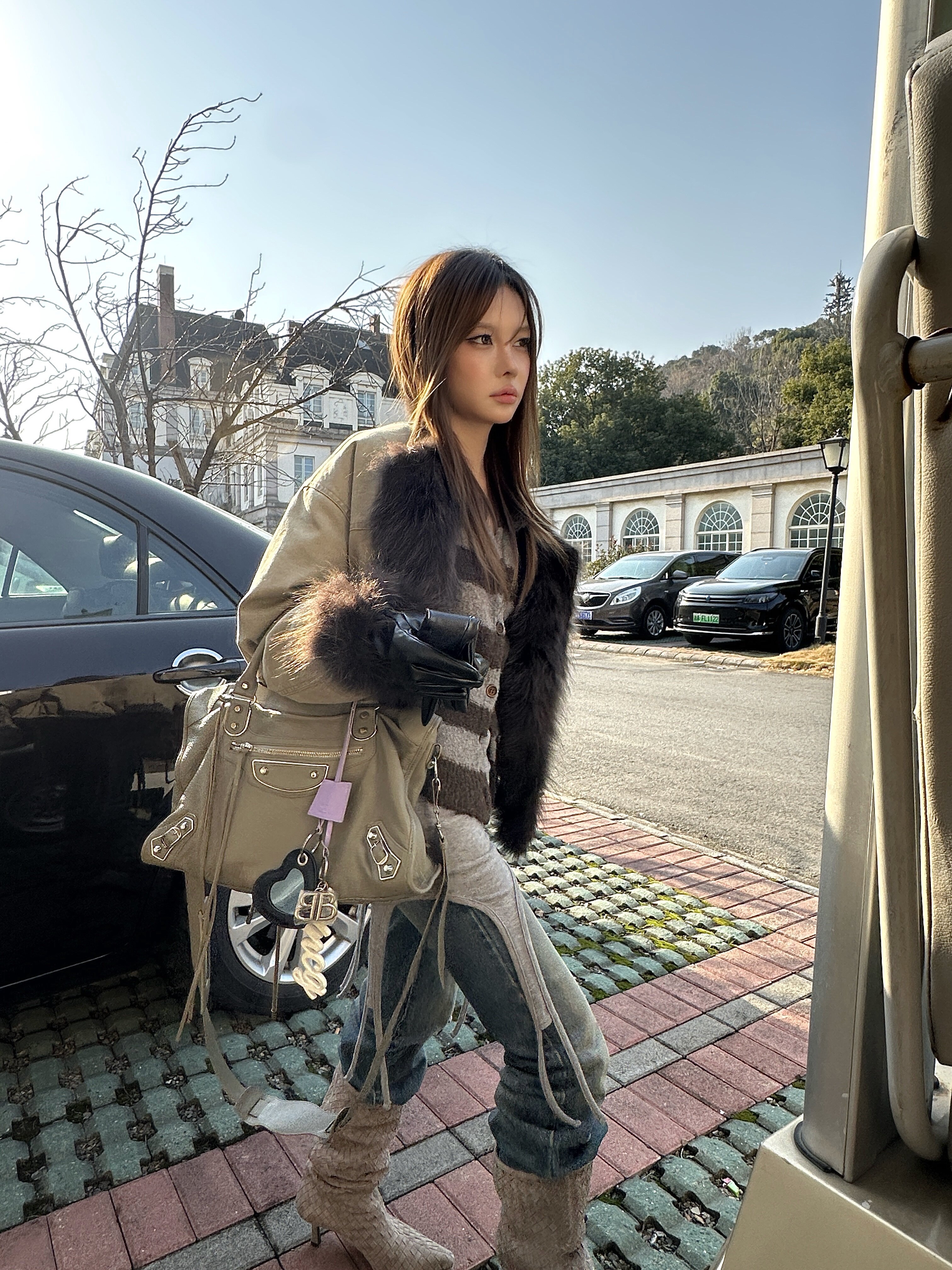 Le' Murmure冬季时尚羊反绒长筒靴堆堆设计慵懒随性 高跟拉长腿部比例