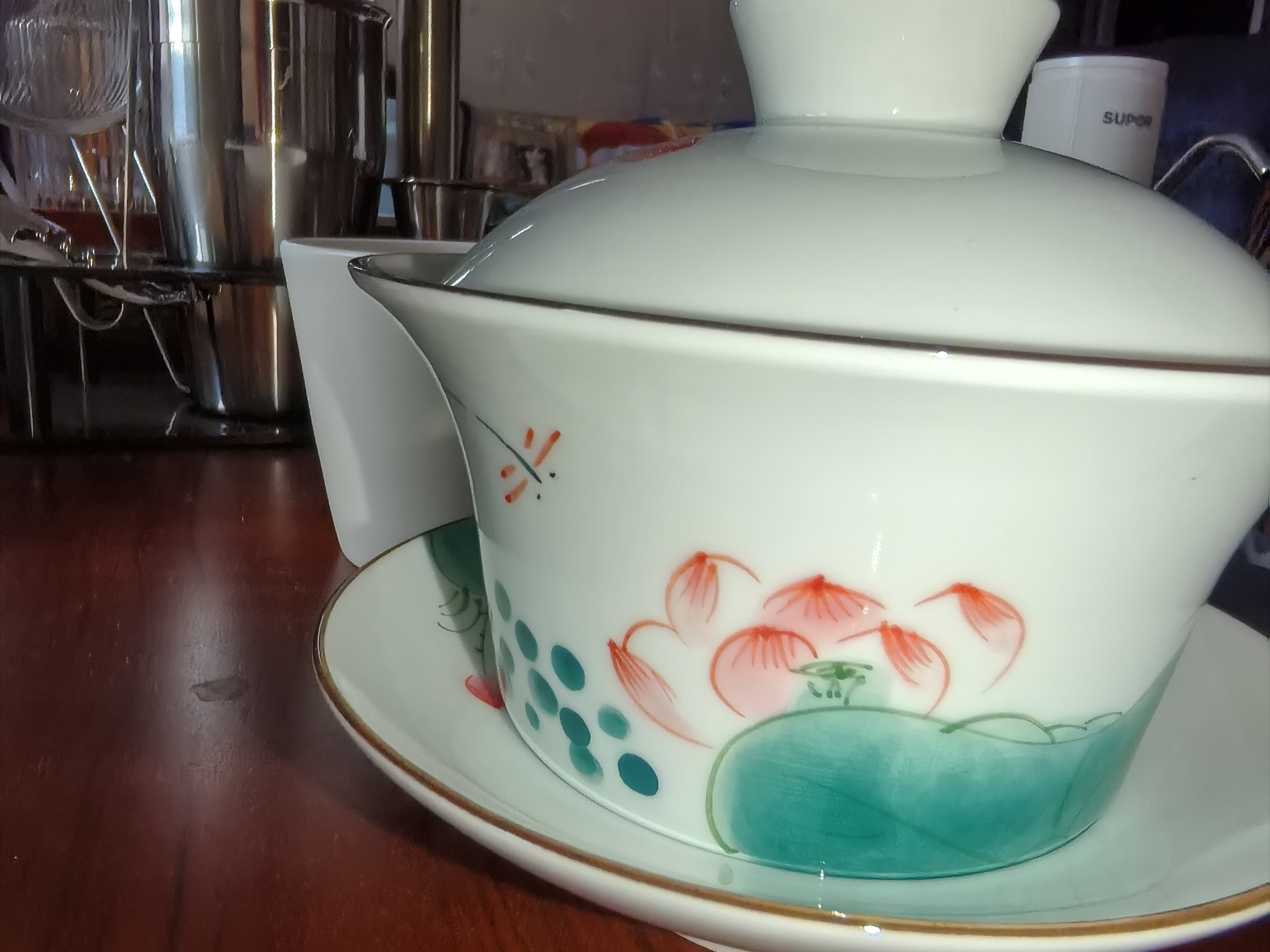 大码青瓷盖碗茶杯大号家用300ml特大加厚釉下彩手绘三泡台碗单个-淘宝