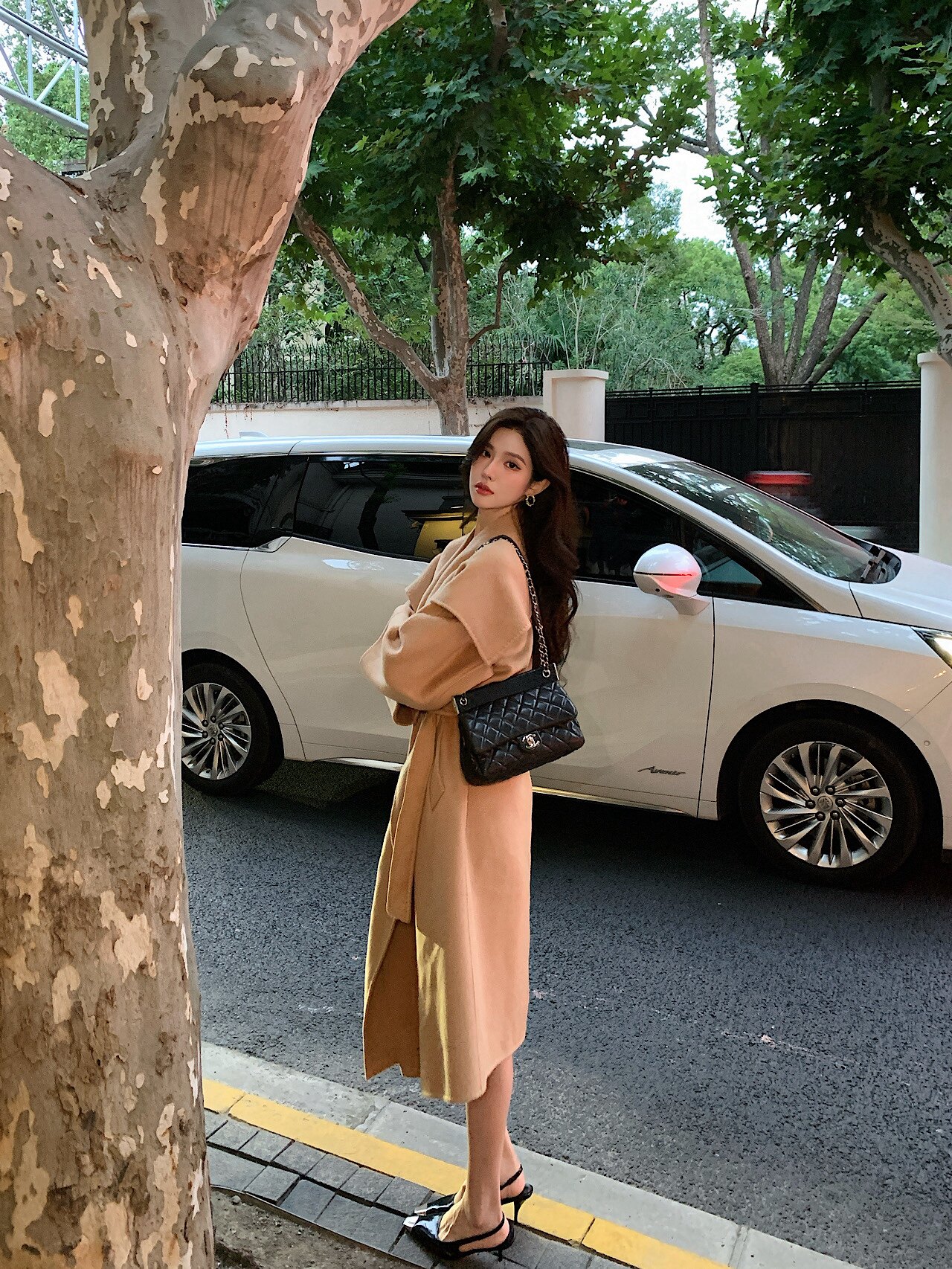 JIUCHIC|M家Rienza大翻领双面水波纹山羊绒大衣